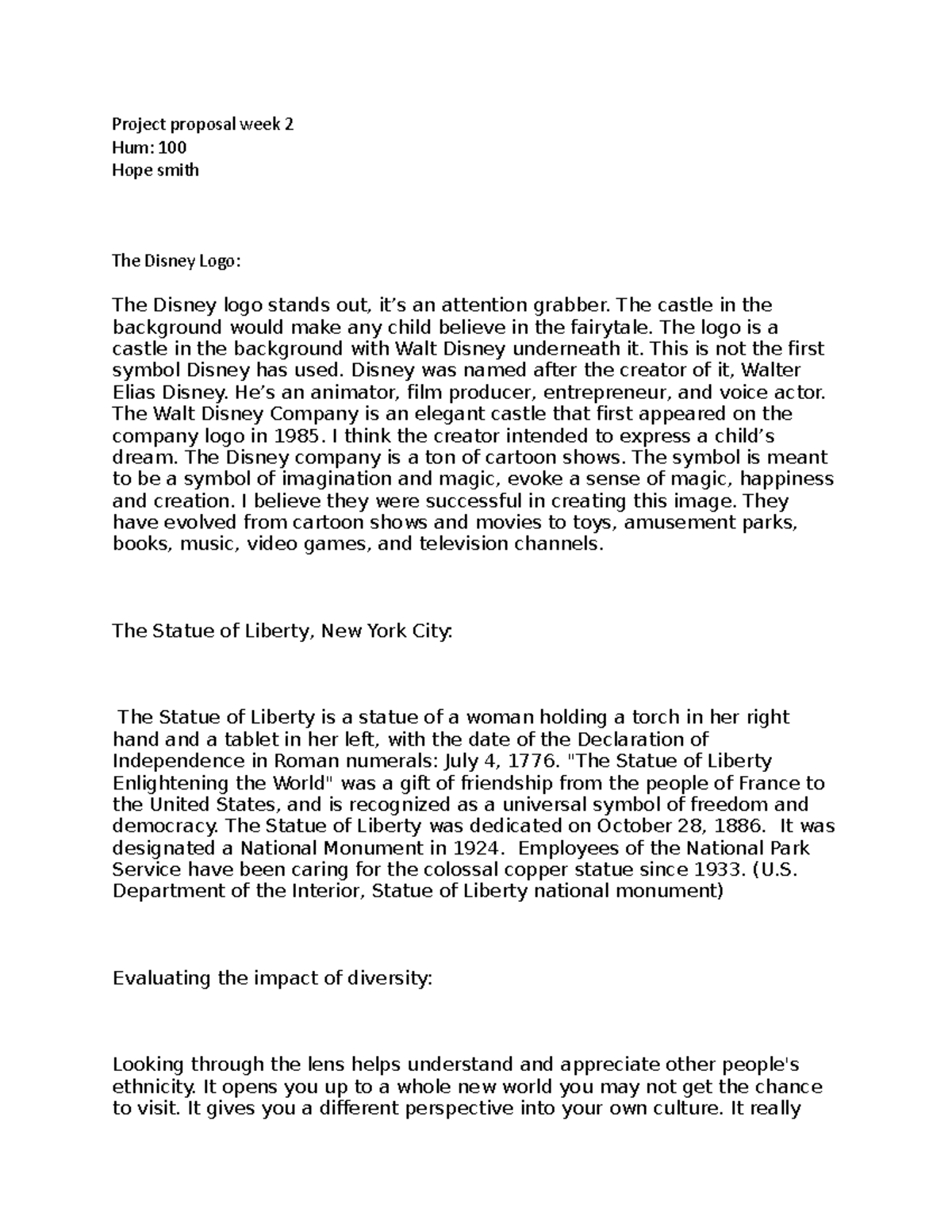 Week 2 hum 100 assignment - Project proposal week 2 Hum: 100 Hope smith ...