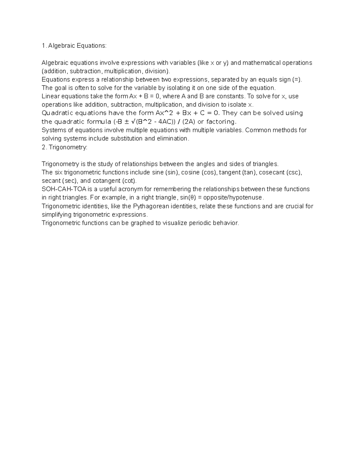 Untitled document - notes - Algebraic Equations: Algebraic equations ...