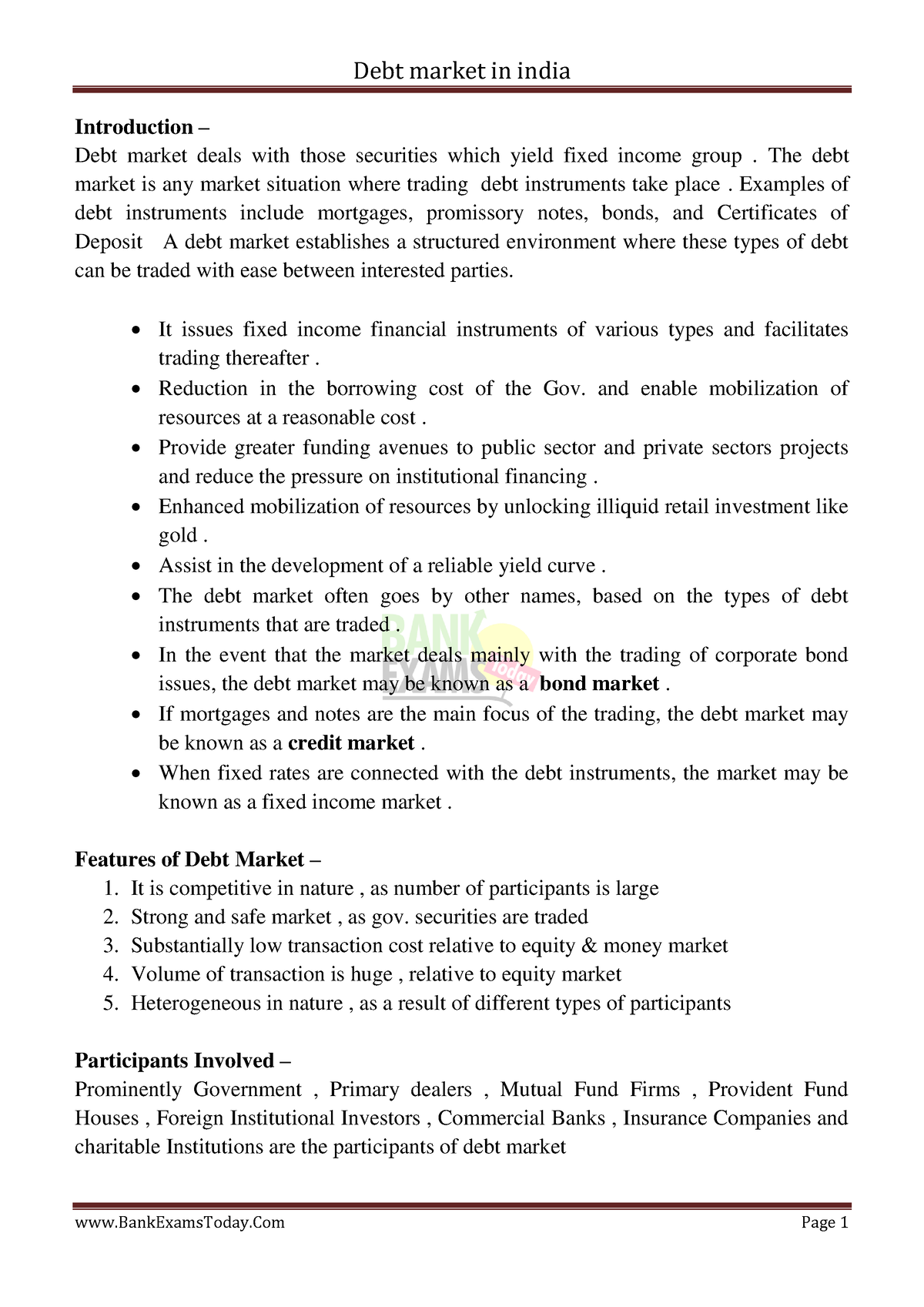 Types Of Debt Market In India