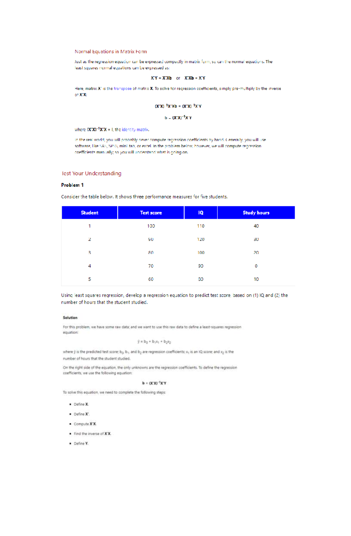 Regression Solution by Matrices - Normal Equations in Matrix Form Just ...