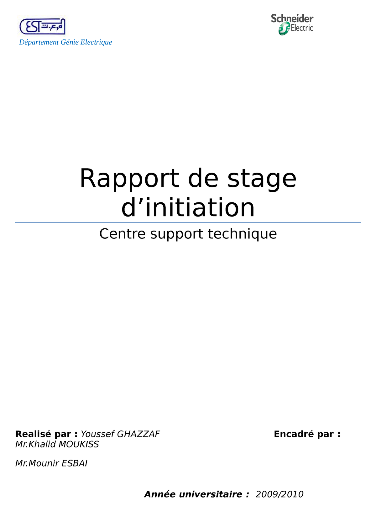 Ef Ffd B Rapport Fin D Tudes D Partement G Nie Electrique Rapport De Stage D