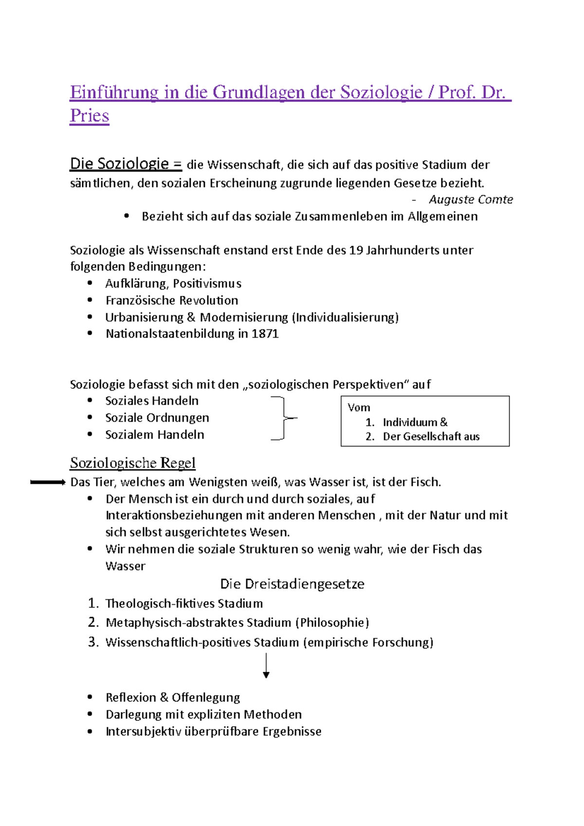 Einführung In Die Grundlagen Der Soziologie - Dr. Pries Die Soziologie ...