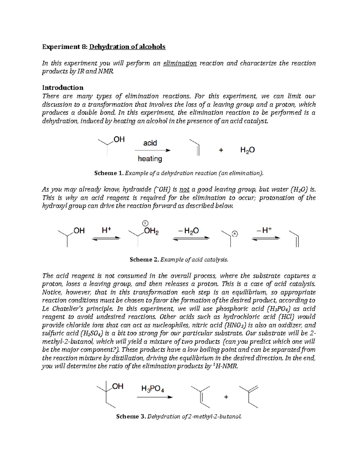 Experiment+8 Lab report Experiment 8 Dehydration of alcohols In