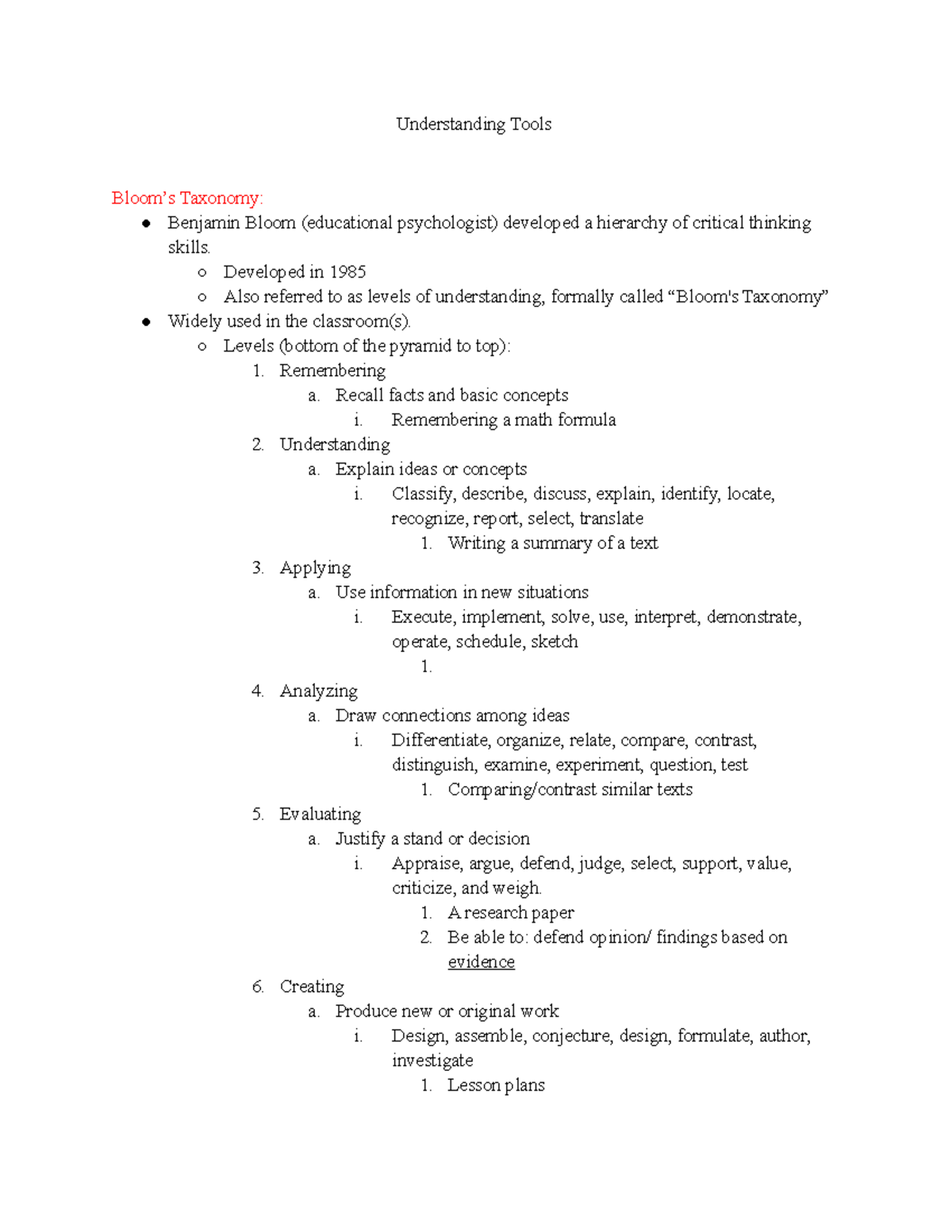 SPU 313 Week of 1 26 Blooms Tax and MIT - Understanding Tools Bloom’s ...