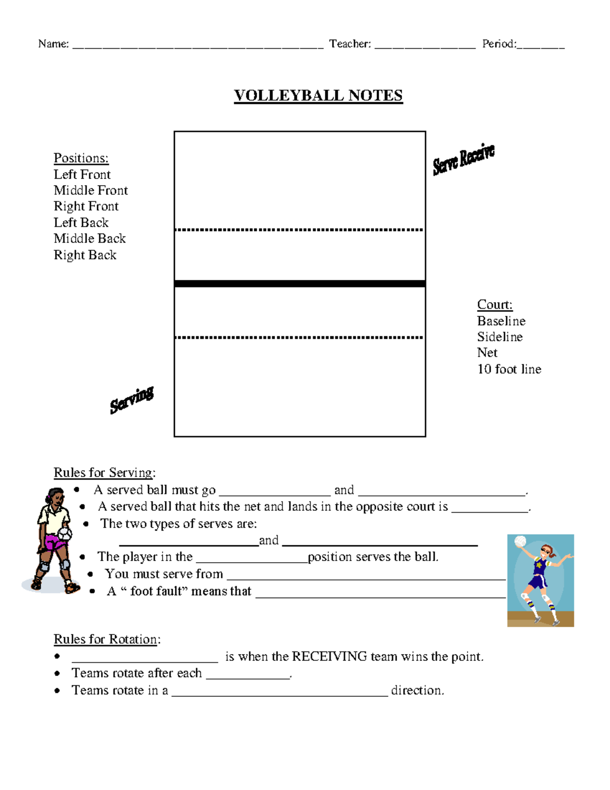 Volleyball Notes VOLLEYBALL NOTES Positions Left Front Middle Front