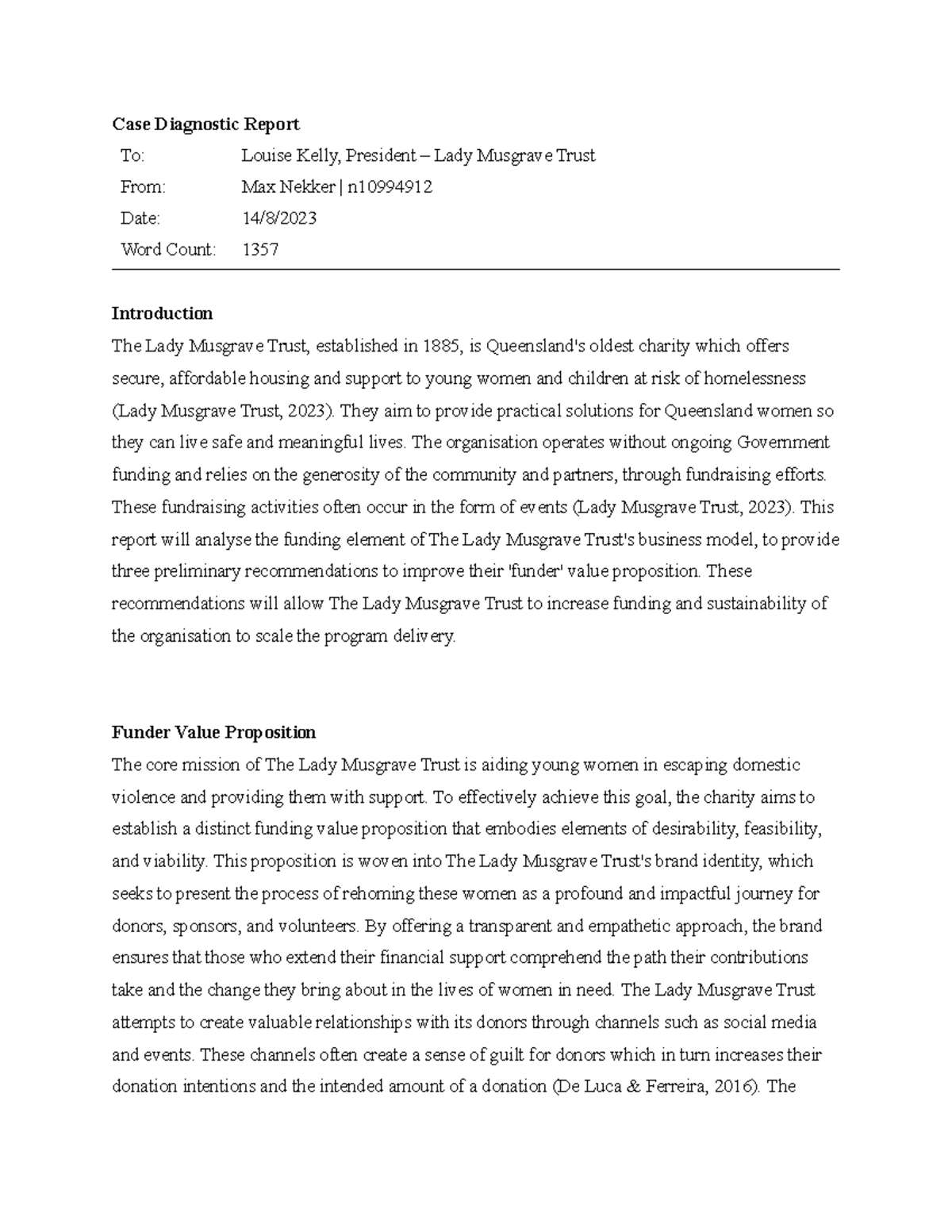BSB399 - Case Diagnostic Report - Case Diagnostic Report To: Louise ...