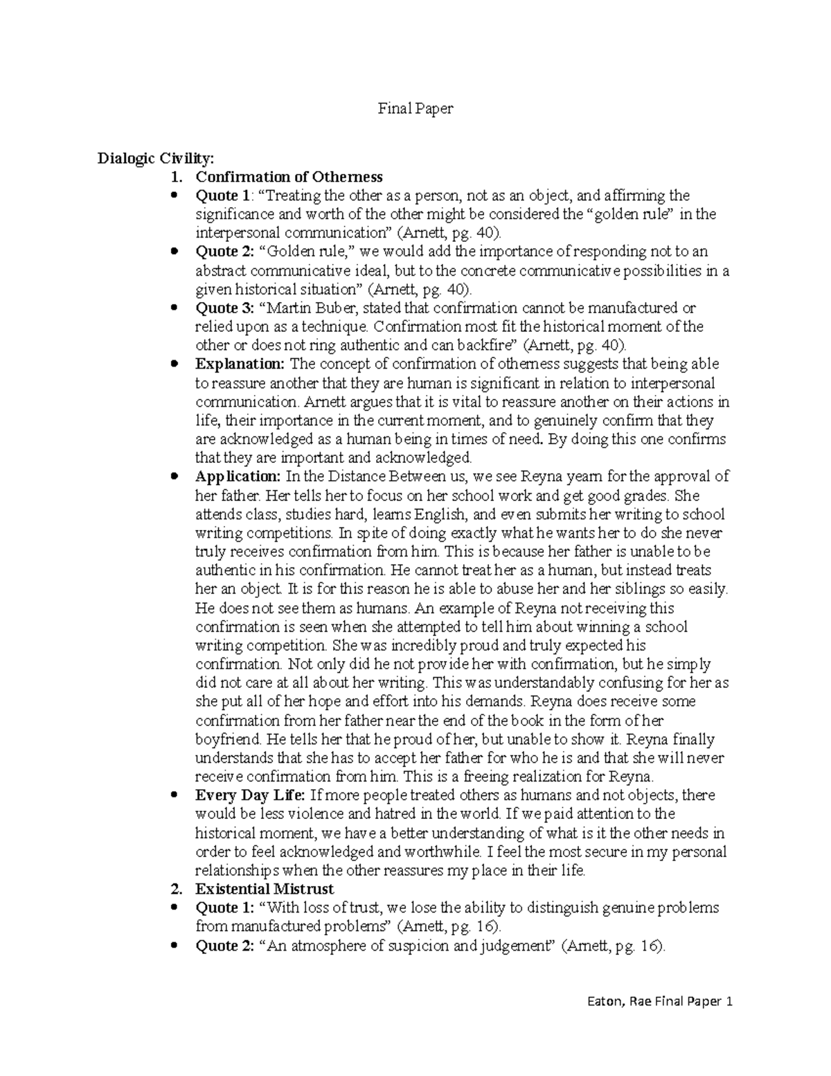 Final Paper For Communication Ethics Dialogic Civility Final Paper