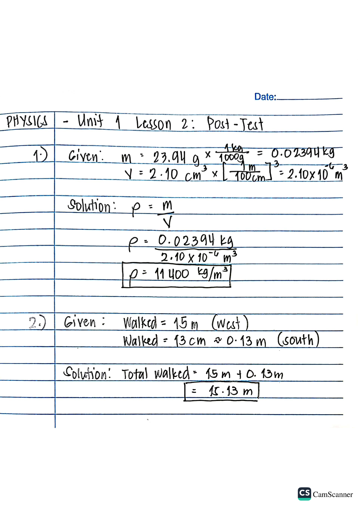 Physics Unit 1 Lesson 2 Post Test Solutions - BS Mechanical Engineering ...