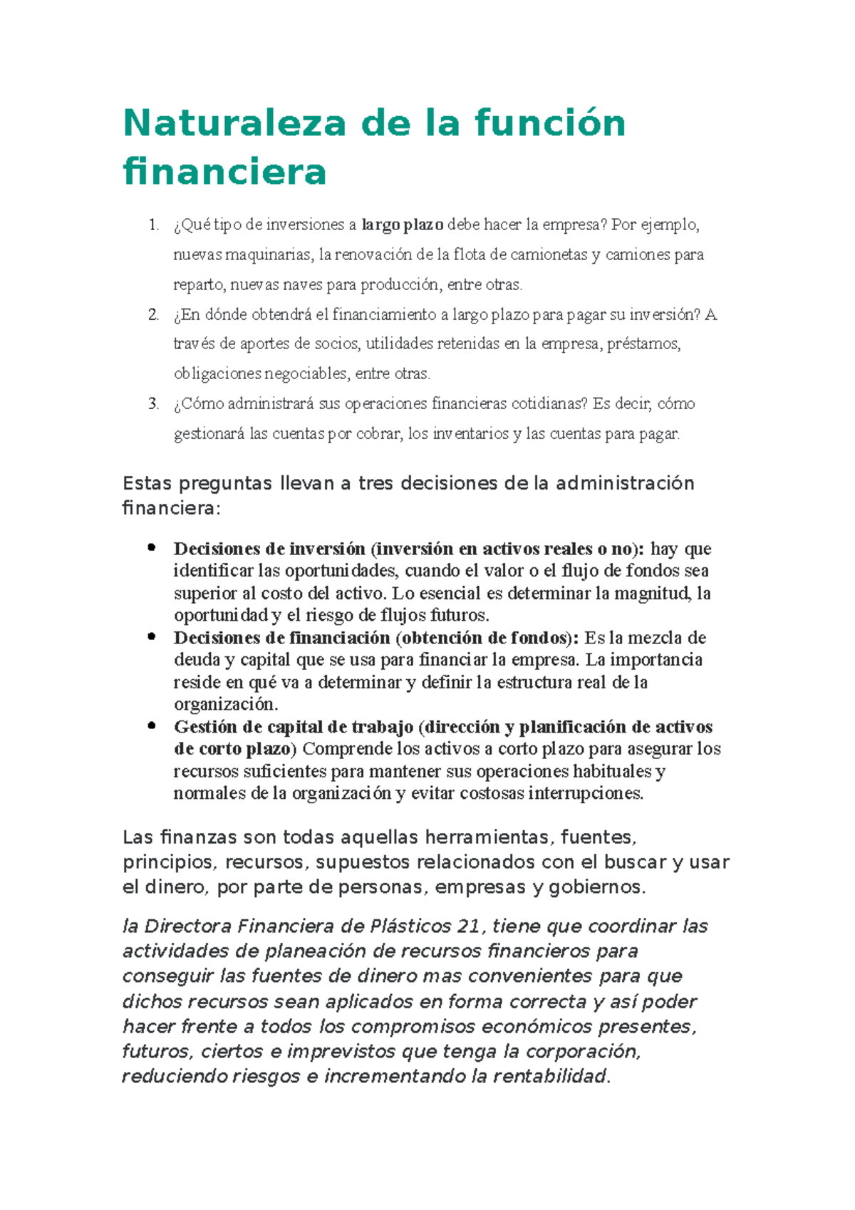 Lectura 1 Modulo 1,La Administración Financiera - Naturaleza De La ...