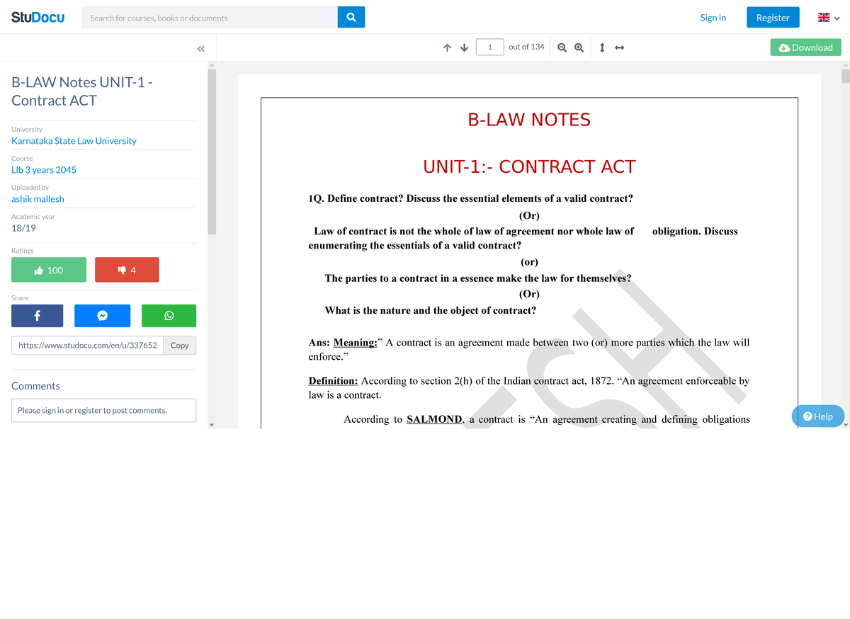 B-LAW Notes UNIT-1 - Contract ACT - Llb 3 Years 2045 - Stu Docu - Sign ...