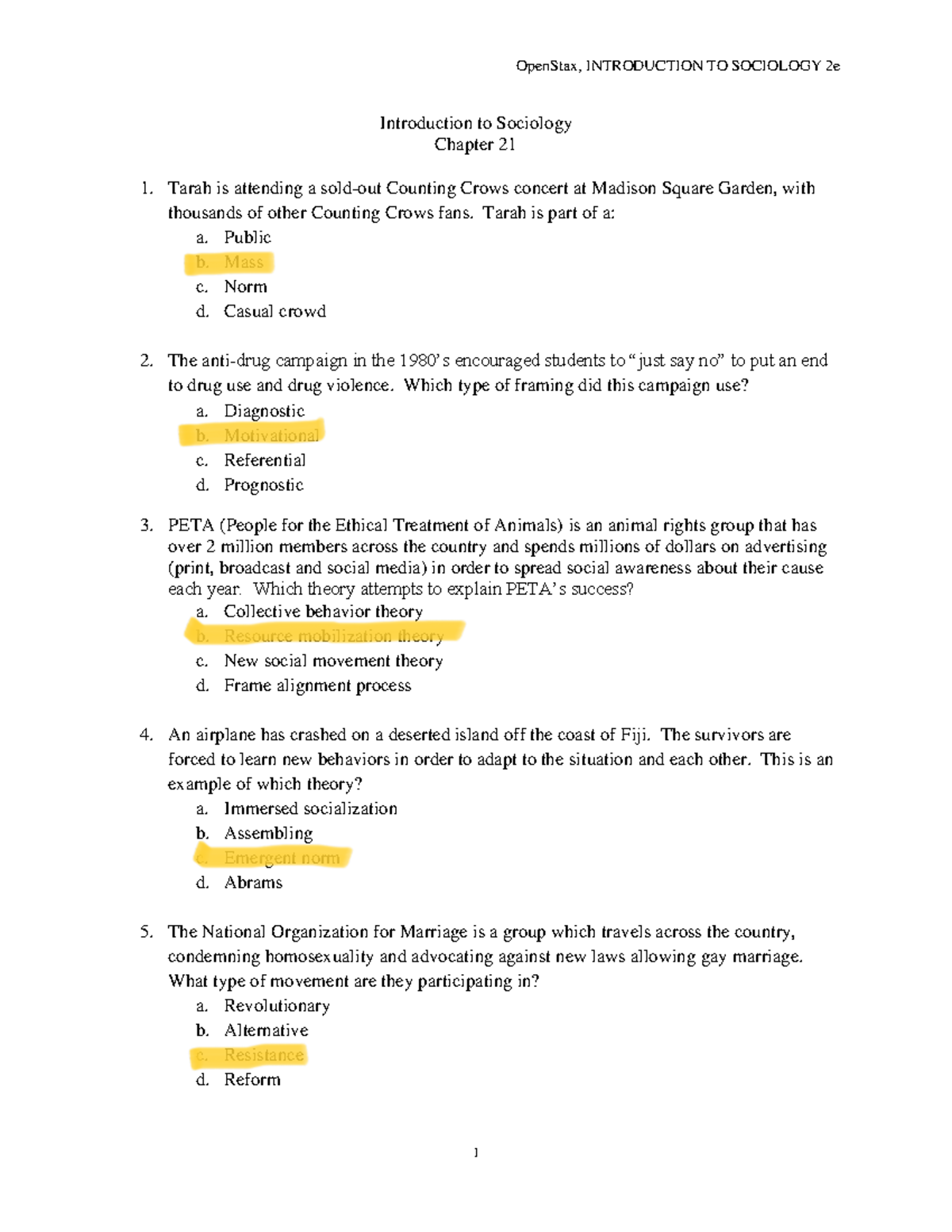 Chapter 21 Quiz A study guide quiz to sociology OpenStax