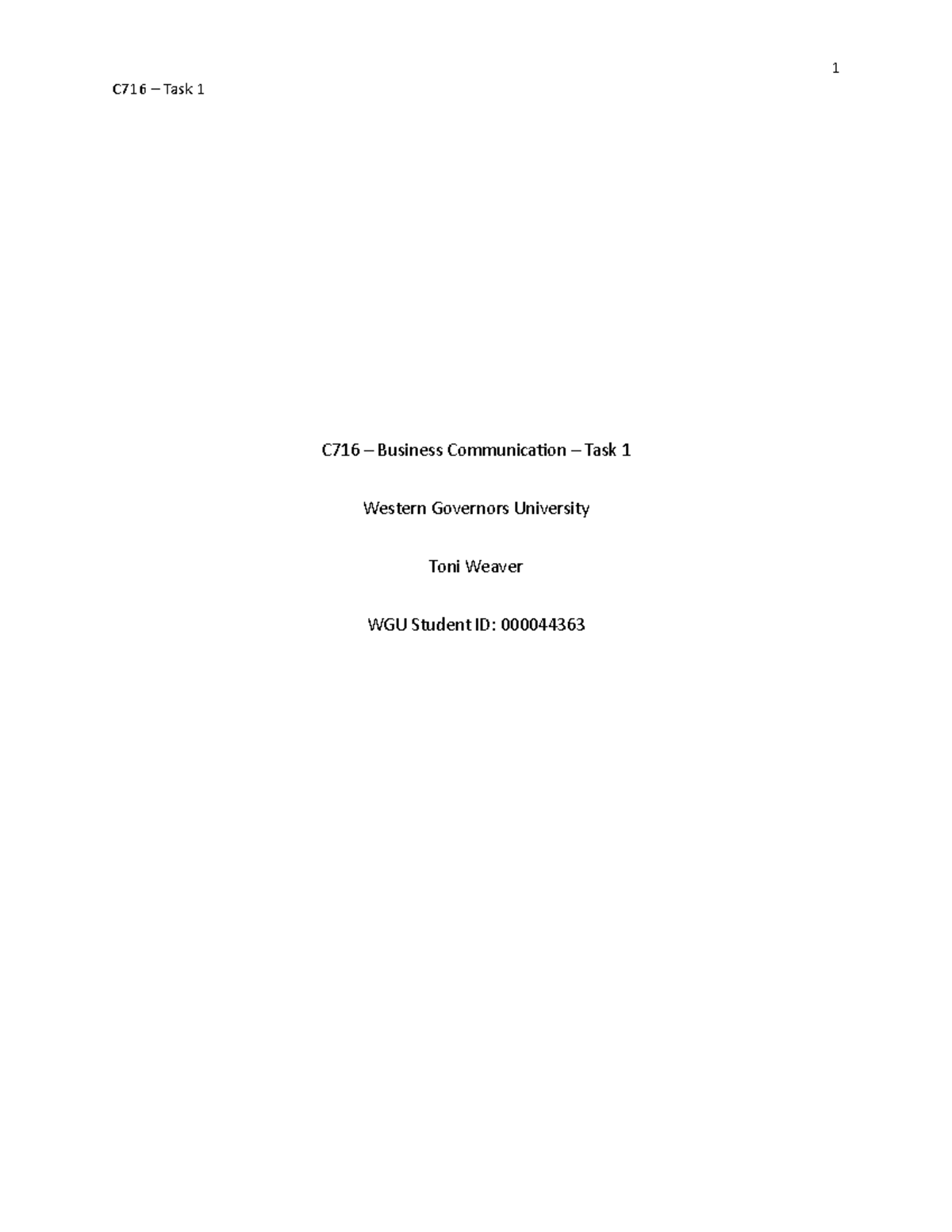 C716 Task 1 - Task 1 Passed - C716 – Business Communication – Task 1 ...