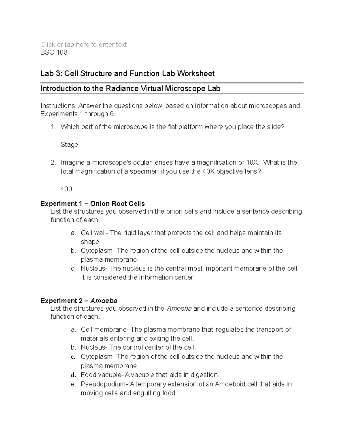 Lab 3 Cell Structure and Function Worksheet - Click or tap here to ...
