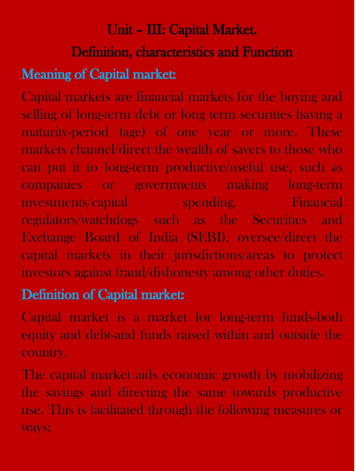 Capitalmarket - Capital Market Roles And Importance - Unit – III ...