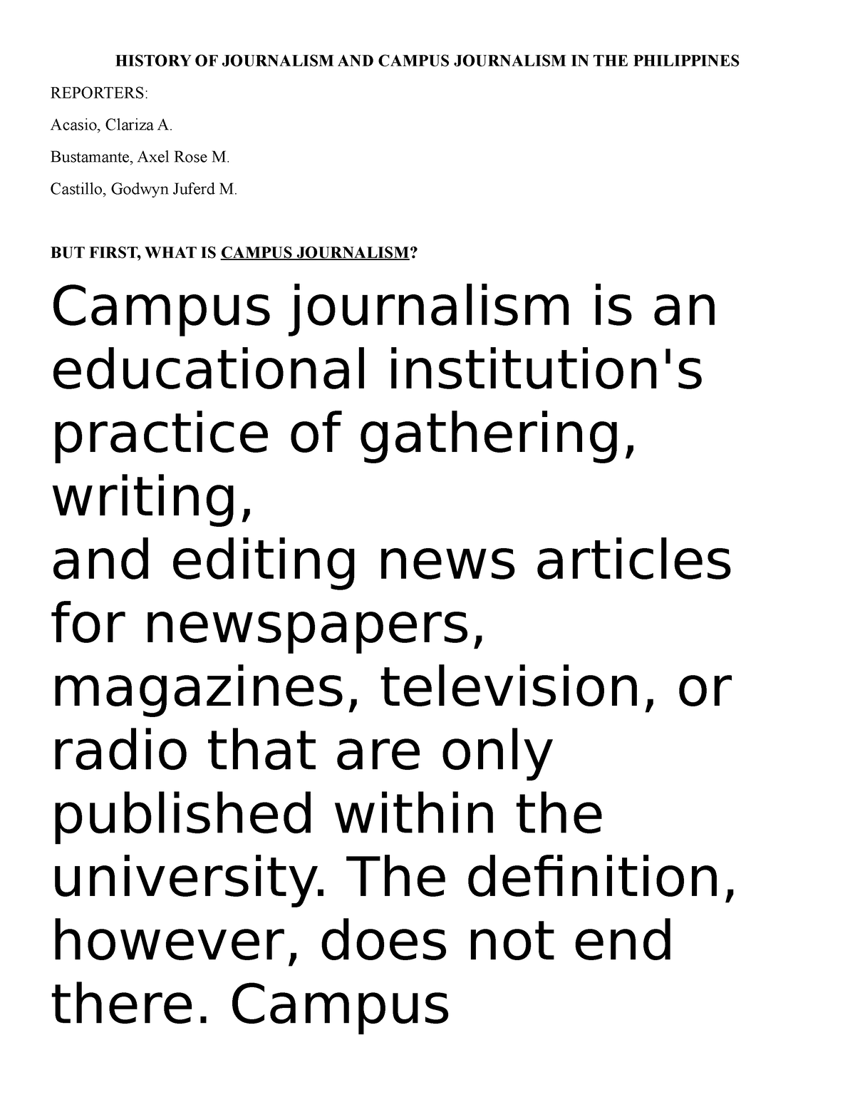 History Of Journalism And Campus Journalism In The Philippines