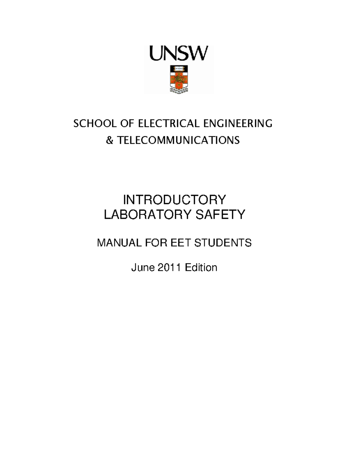 ELEC1111 Lab Safety Manual - SCHOOL OF ELECTRICAL ENGINEERING ...