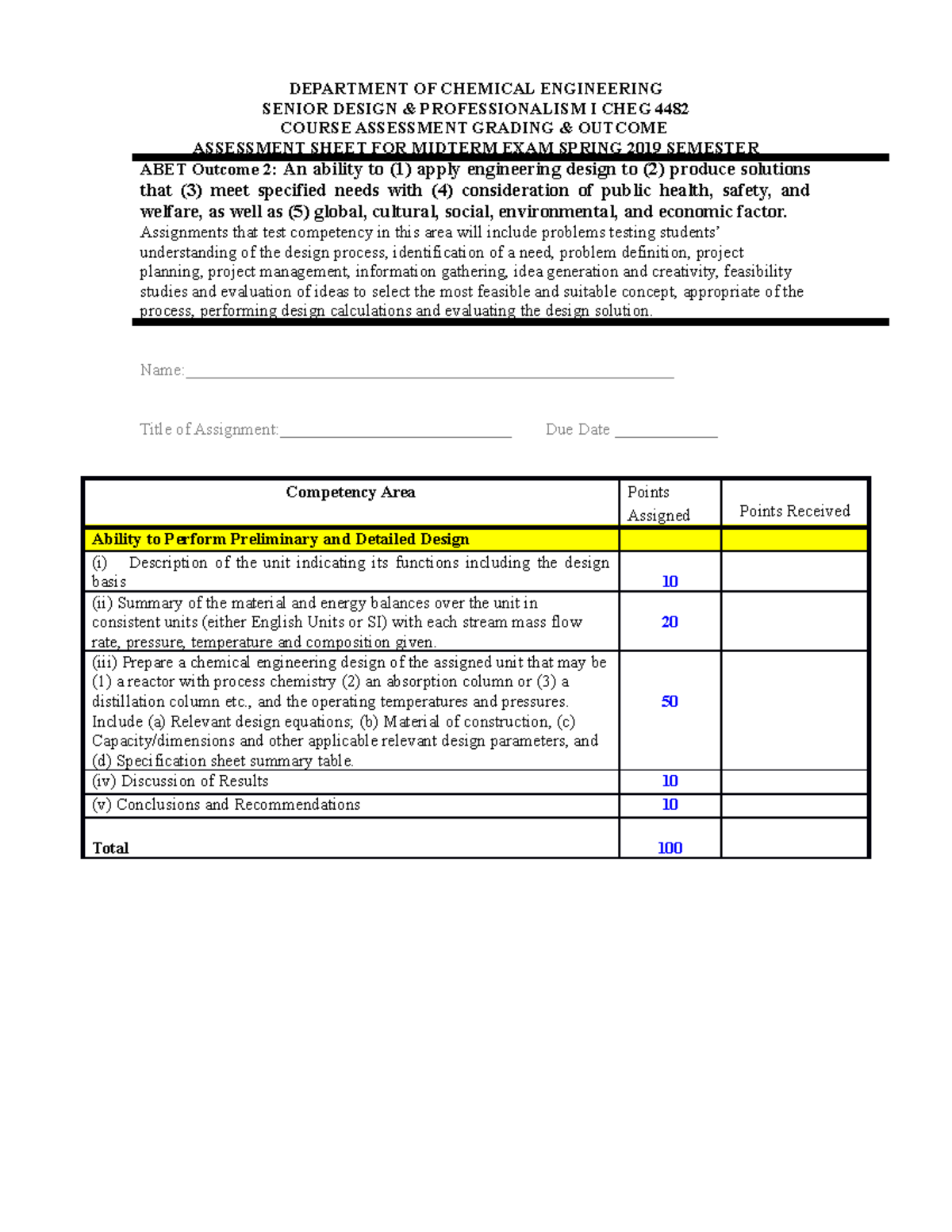 Grading Scheme Rubrics Senior Design AND Professionalism II Spring 2019 ...