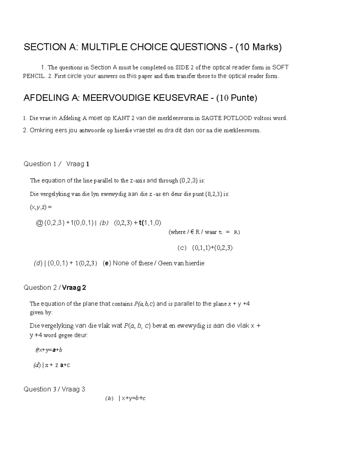 WTW164 ST1 2016 MEMO - aMath past paper - SECTION A: MULTIPLE CHOICE QUESTIONS - (10 Marks) 1 ...