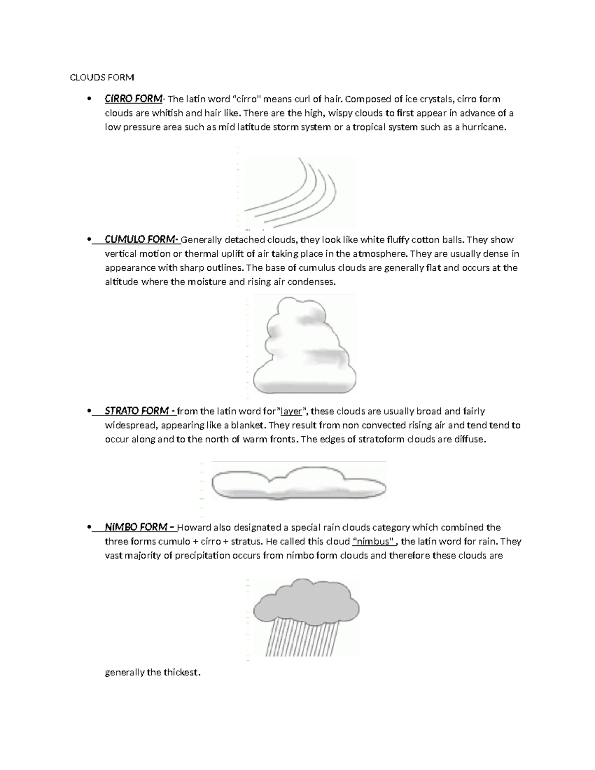 Geogo 2 (clouds) - activity - CLOUDS FORM CIRRO FORM- The latin word ...