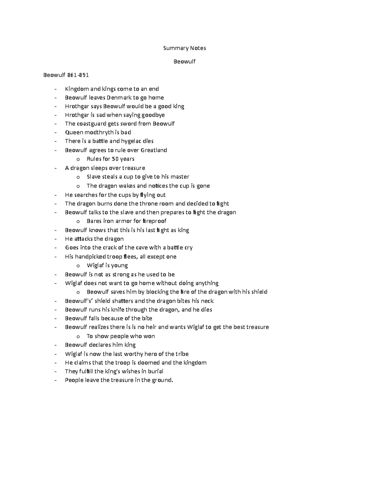 Notes over Beowulf lines 882-912 - Summary Notes Beowulf Beowulf 861 ...