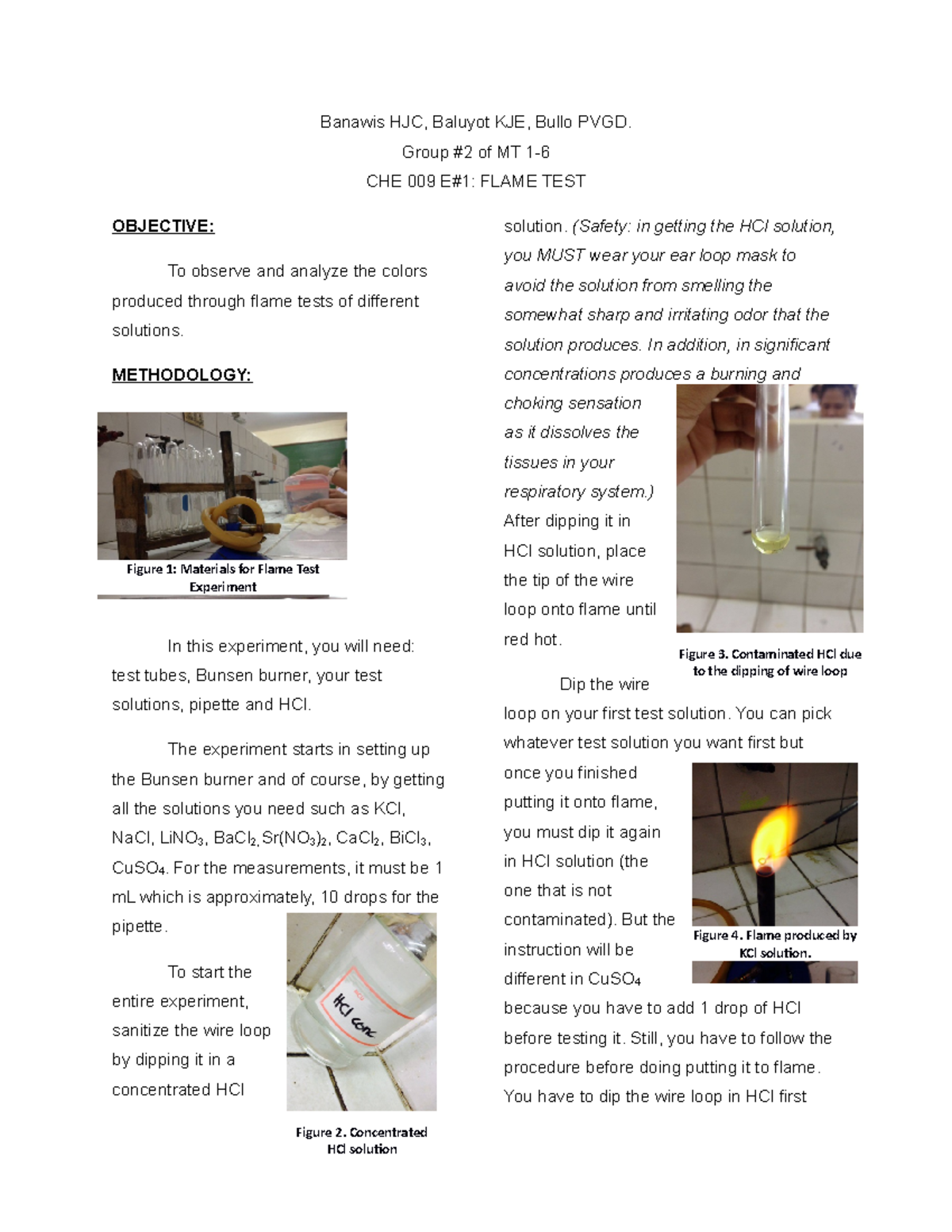 Flame Test Lab Results
