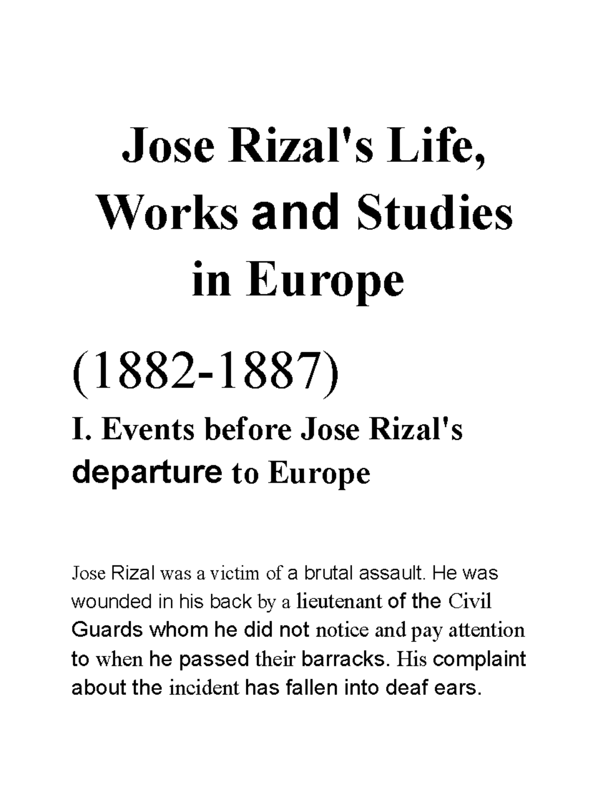 Jose Rizal’s Life, Works And Studies In Europe - Jose Rizal's Life ...