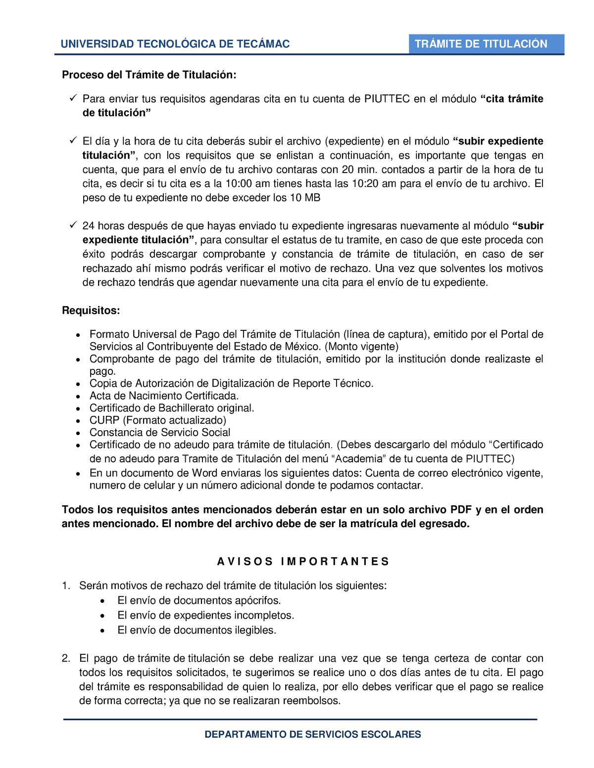 Requisitos Para Tramite De Titulaci N - UNIVERSIDAD TECNOLÓGICA DE ...