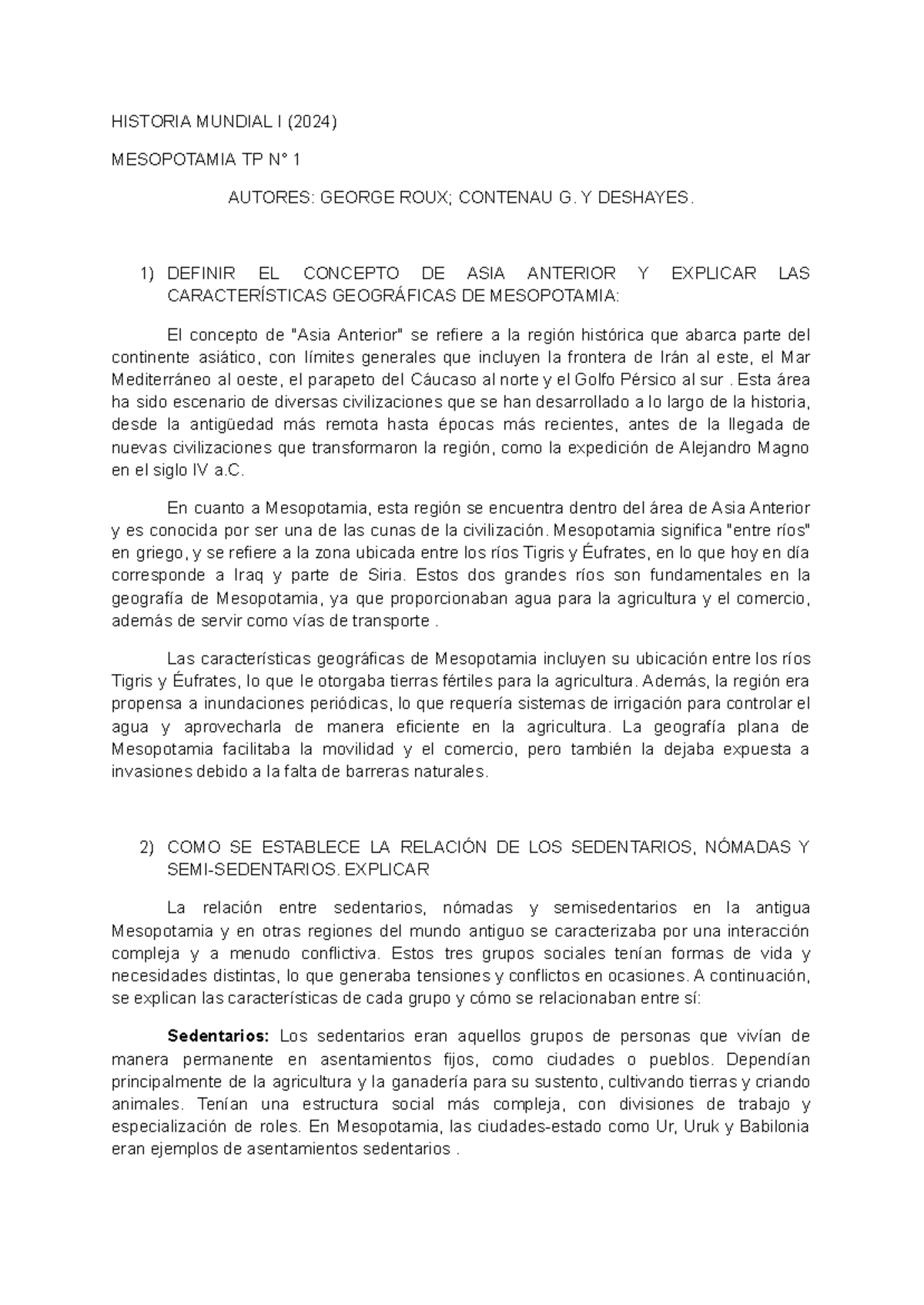 Mesopotamia TP N° 1 Autores George ROUX; Contenau G. Y Deshayes ...
