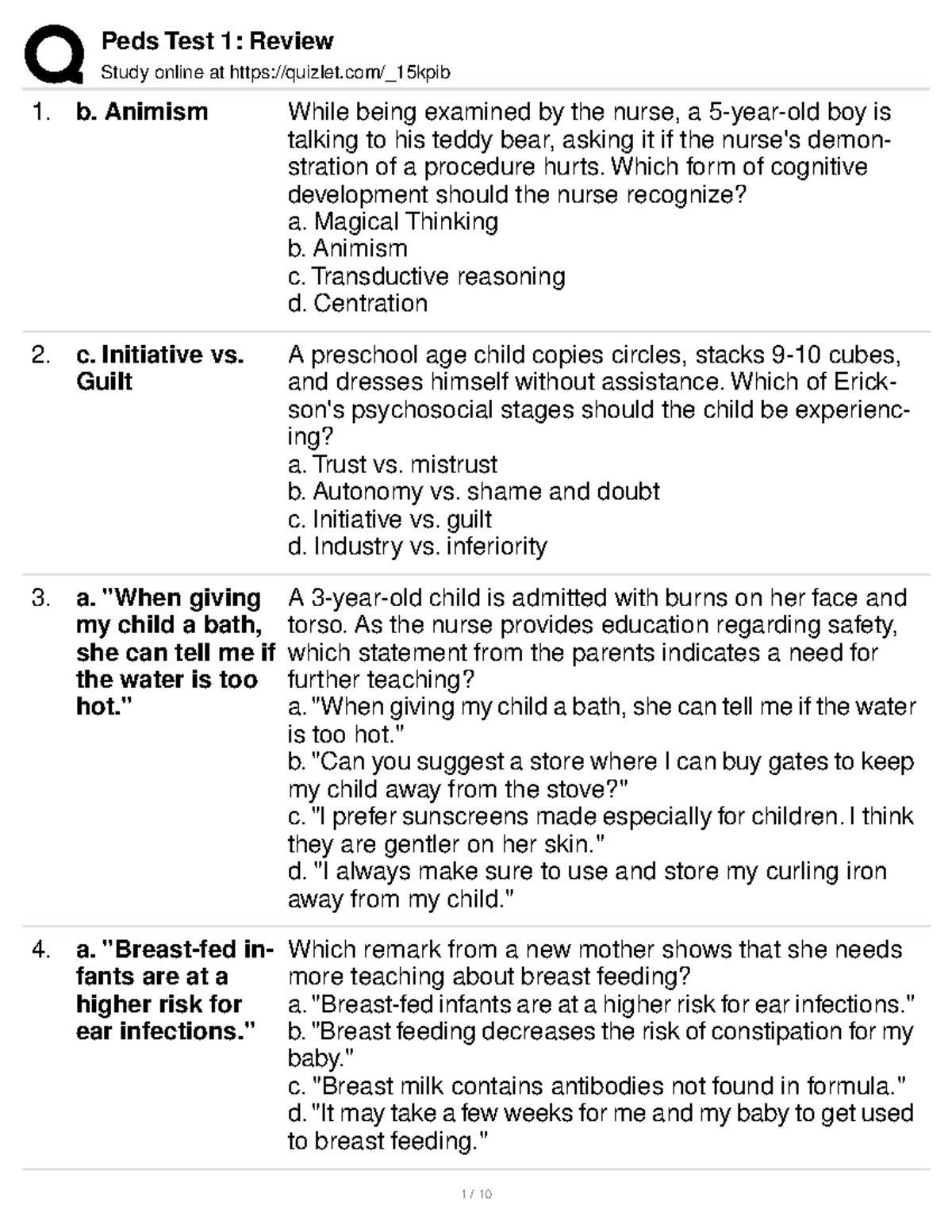 Peds Test 1 Review Nursing Study online at quizlet/_15kpib b