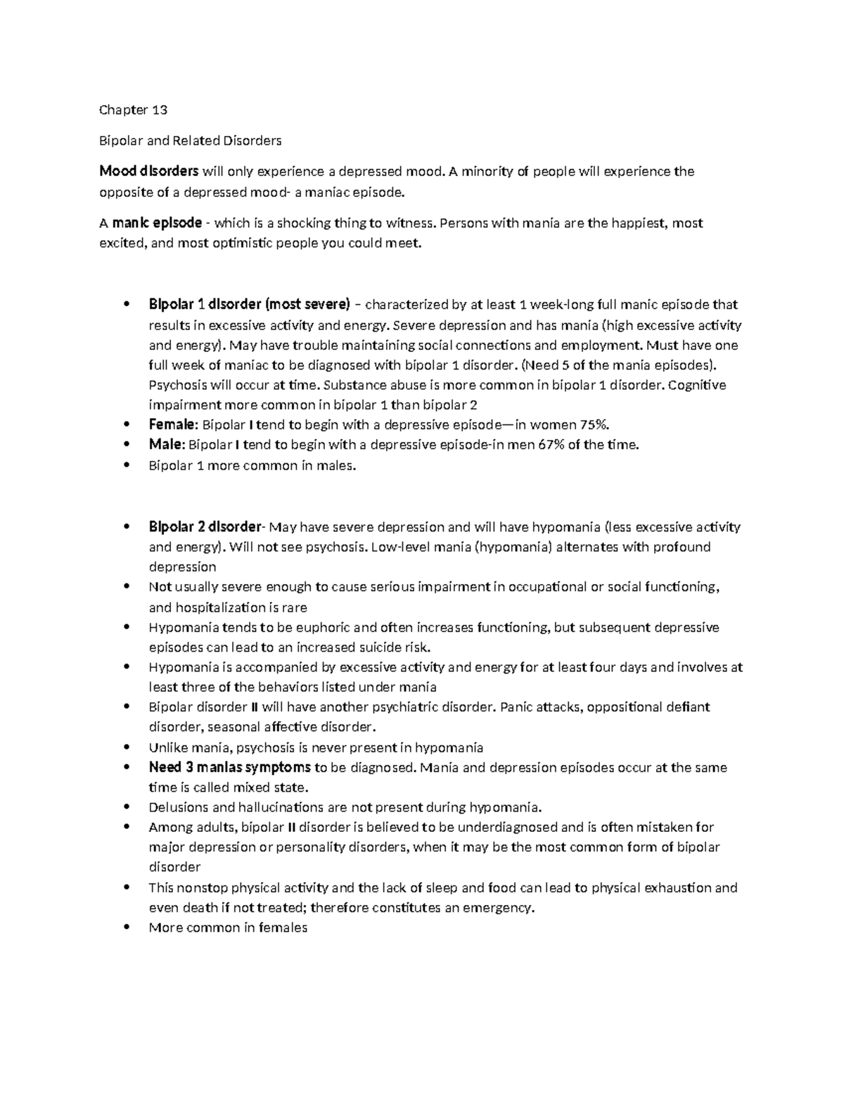 Week 3 notes - Chapter 13 Bipolar and Related Disorders Mood disorders ...