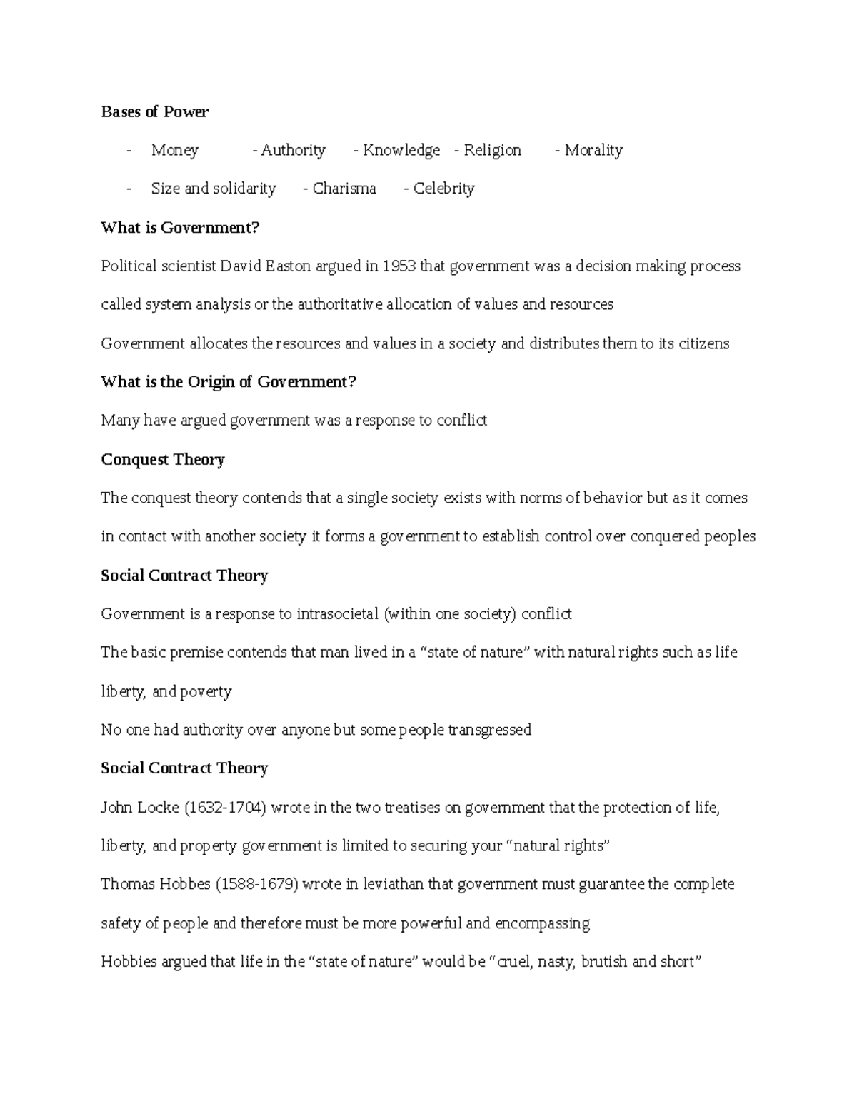Gov Notes Fall 2021 - Bases of Power - Money - Authority - Knowledge ...