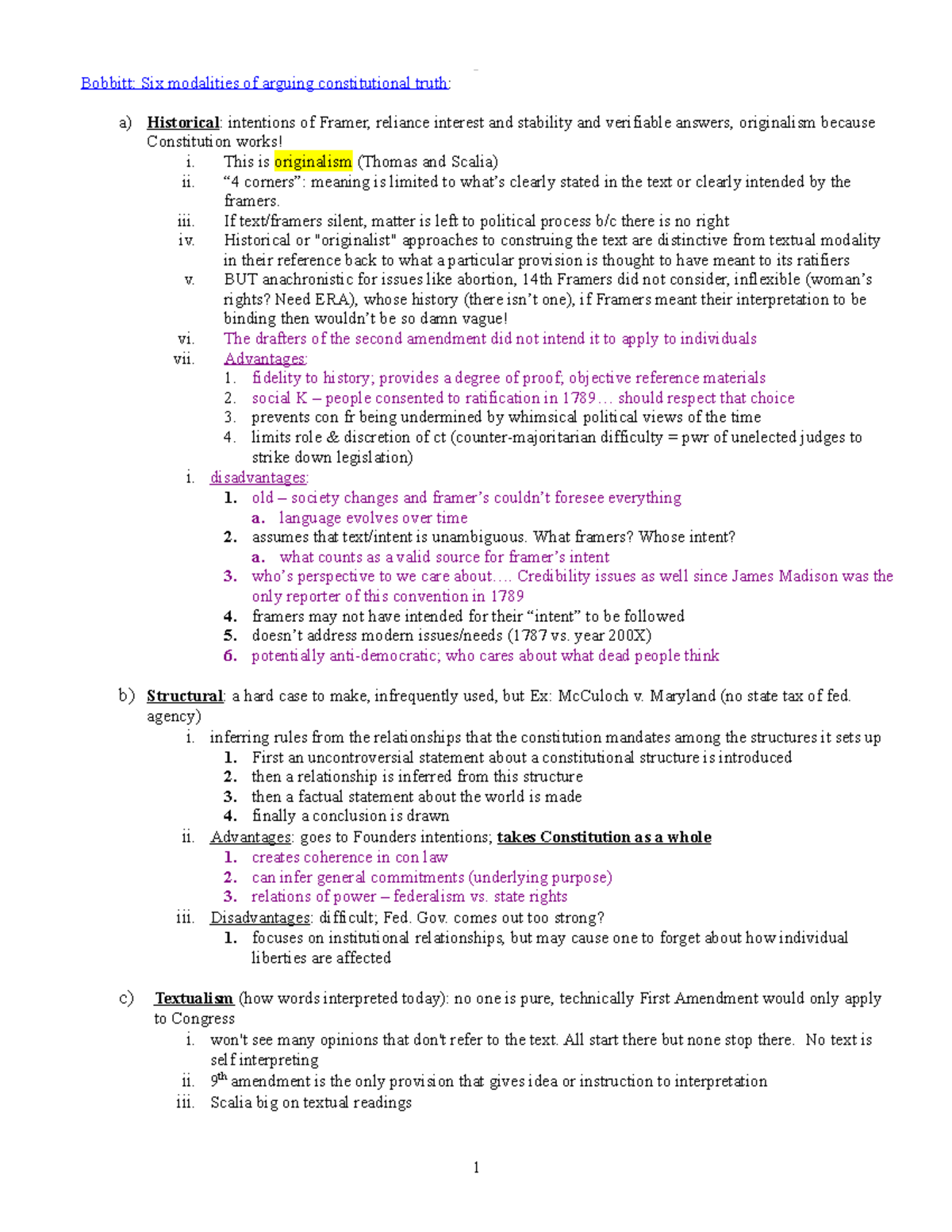 608 Con Law - Bobbitt: Six modalities of arguing constitutional truth ...