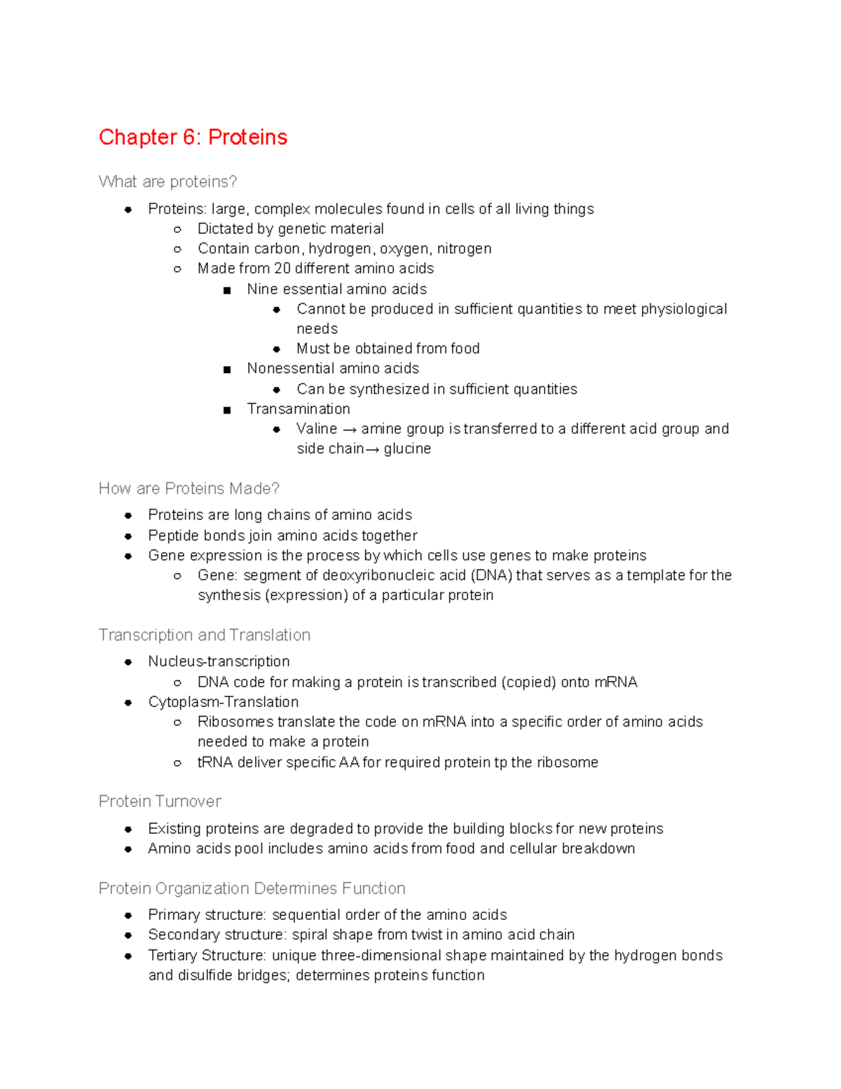 Chapter 6 Proteins Lecture Notes Chapter 6 Proteins What are