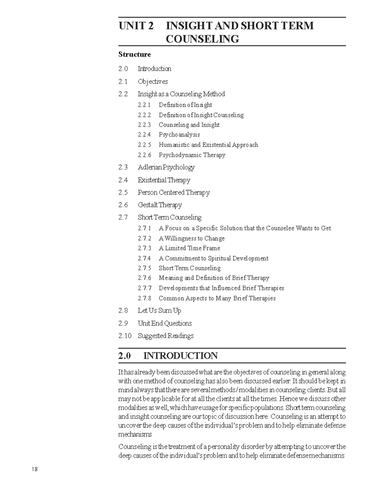 Insight and short term counselling - Psychological Interventions: Major ...