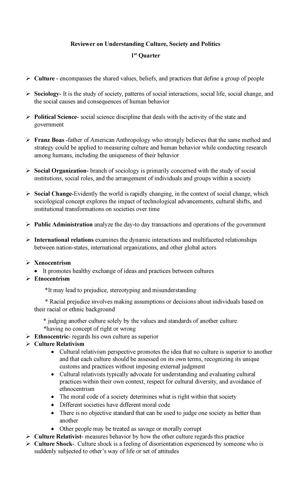 Reviewer on Understanding Culture Society and Politics First Quarter ...