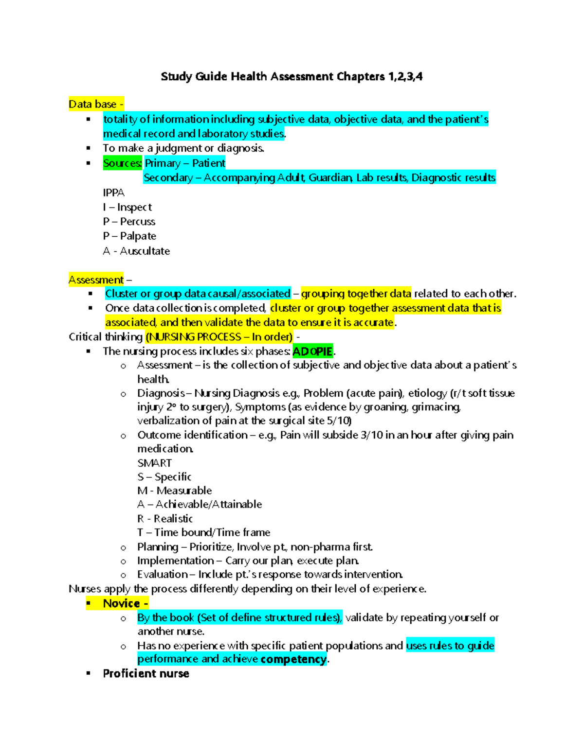 Hastudy - EXAM 1 study guide - Stu dy Gu ide Health Assessmen t Ch ...