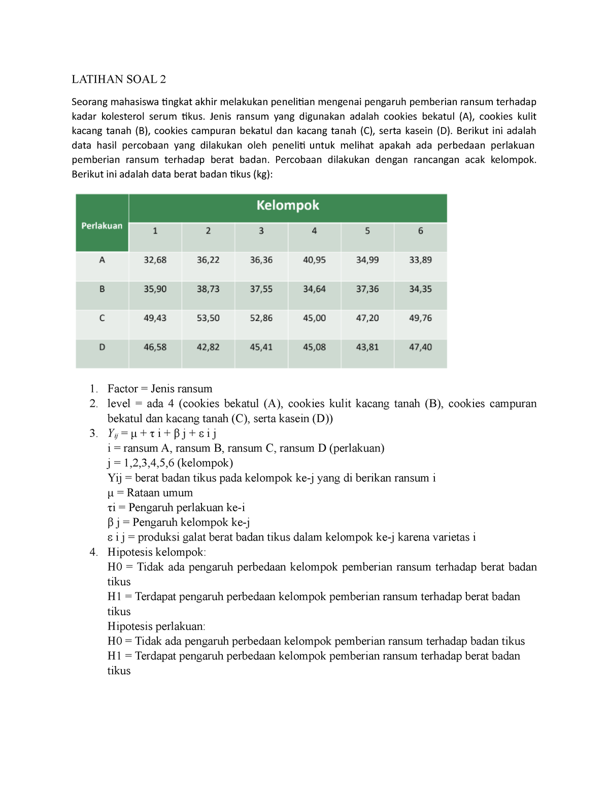 Rancangan Acak Lengkap (contoh Soal 2) - LATIHAN SOAL 2 Seorang ...