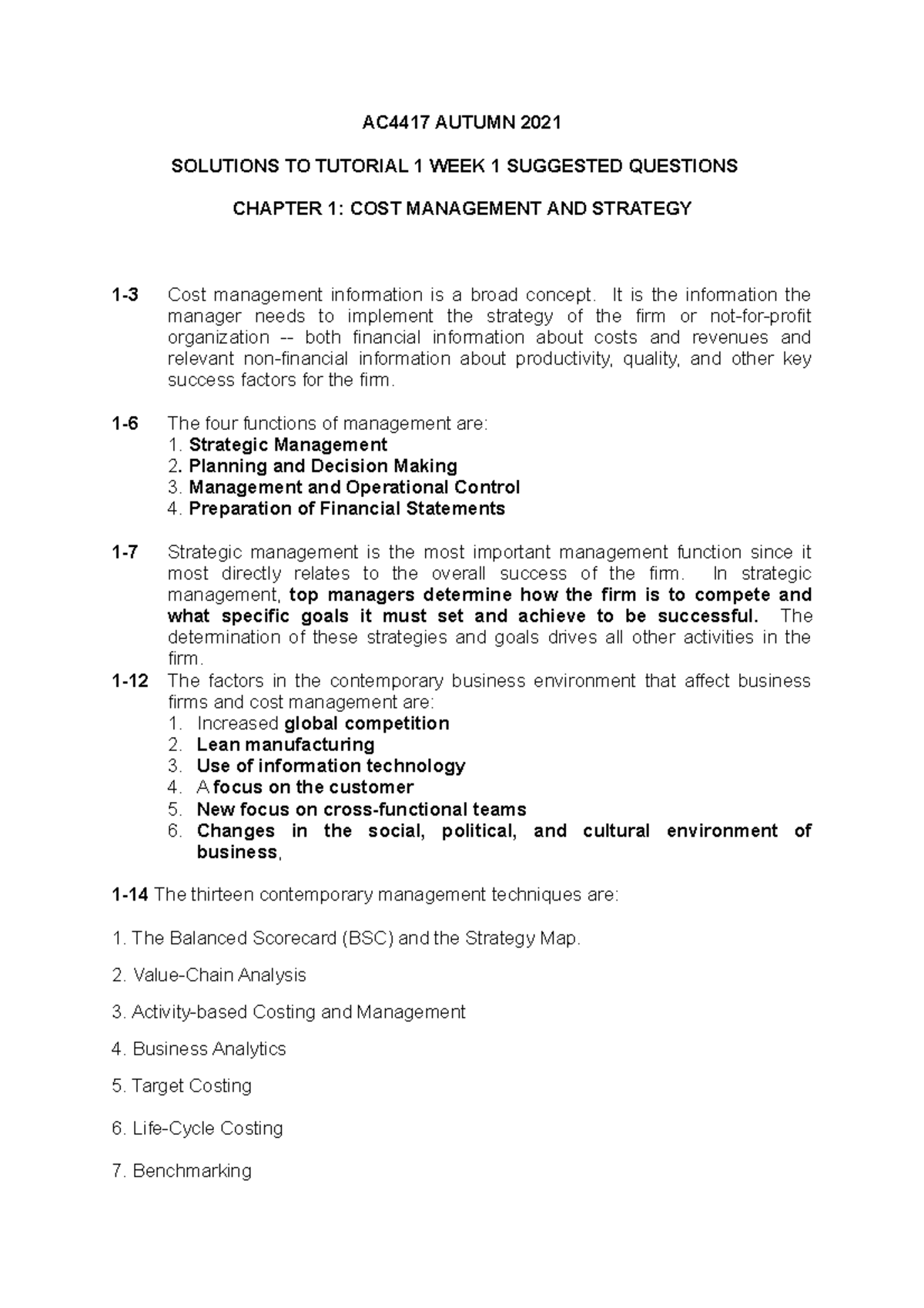 AC4417 Tutorial 1 Week 2 Student - AC4417 AUTUMN 2021 SOLUTIONS TO ...