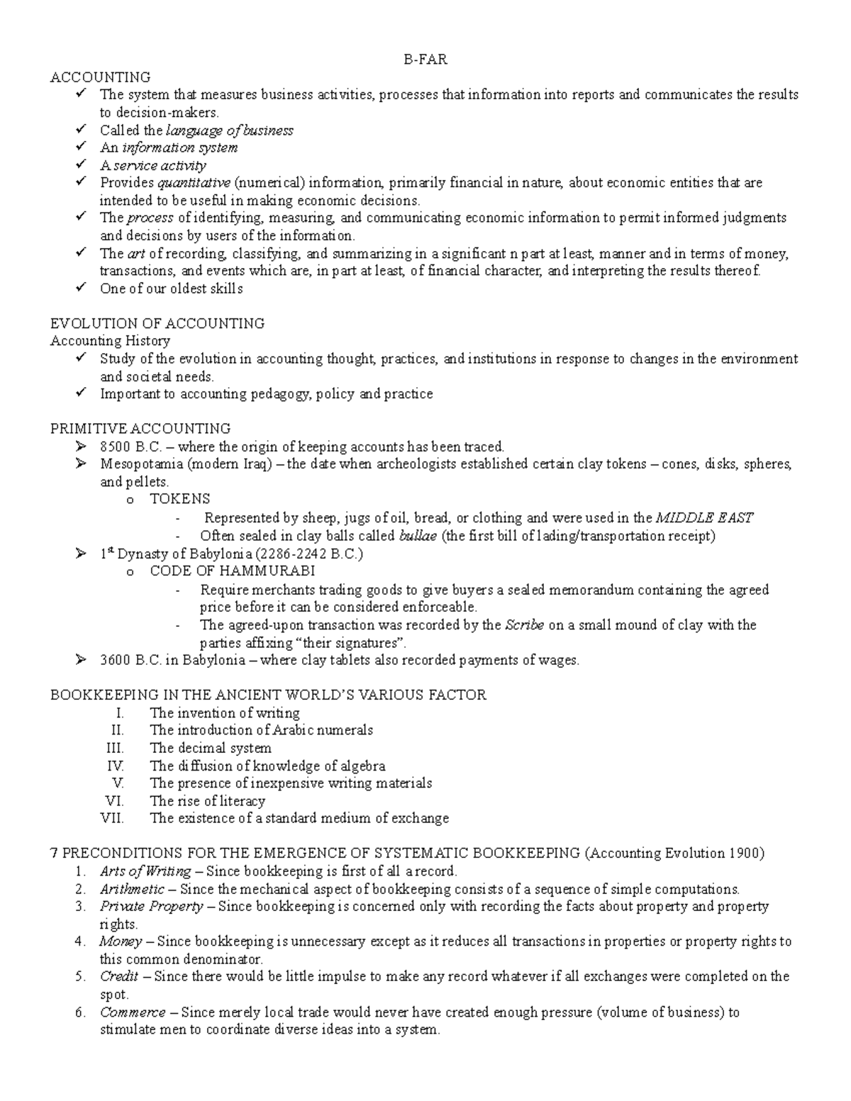 Basic Accounting 2022 Notes - B-FAR ACCOUNTING The System That Measures ...