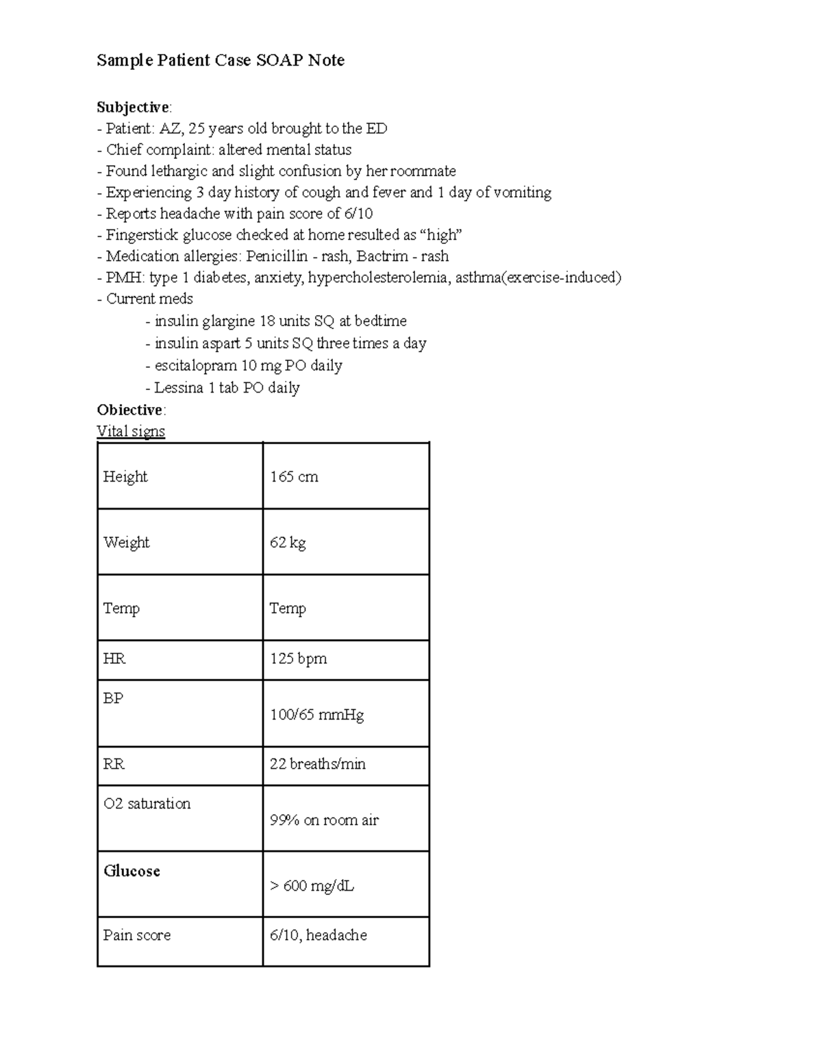 Pt Case SOAP Note Soap note Sample Patient Case SOAP Note