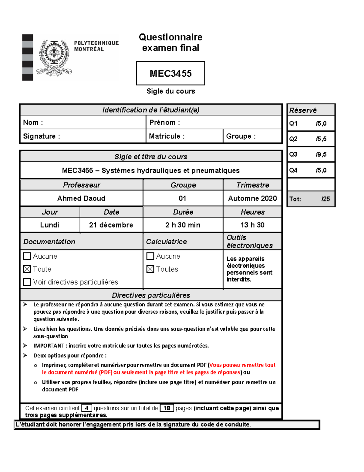 A2020-Énoncé - Old exam - Questionnaire examen final MEC Sigle du cours ...