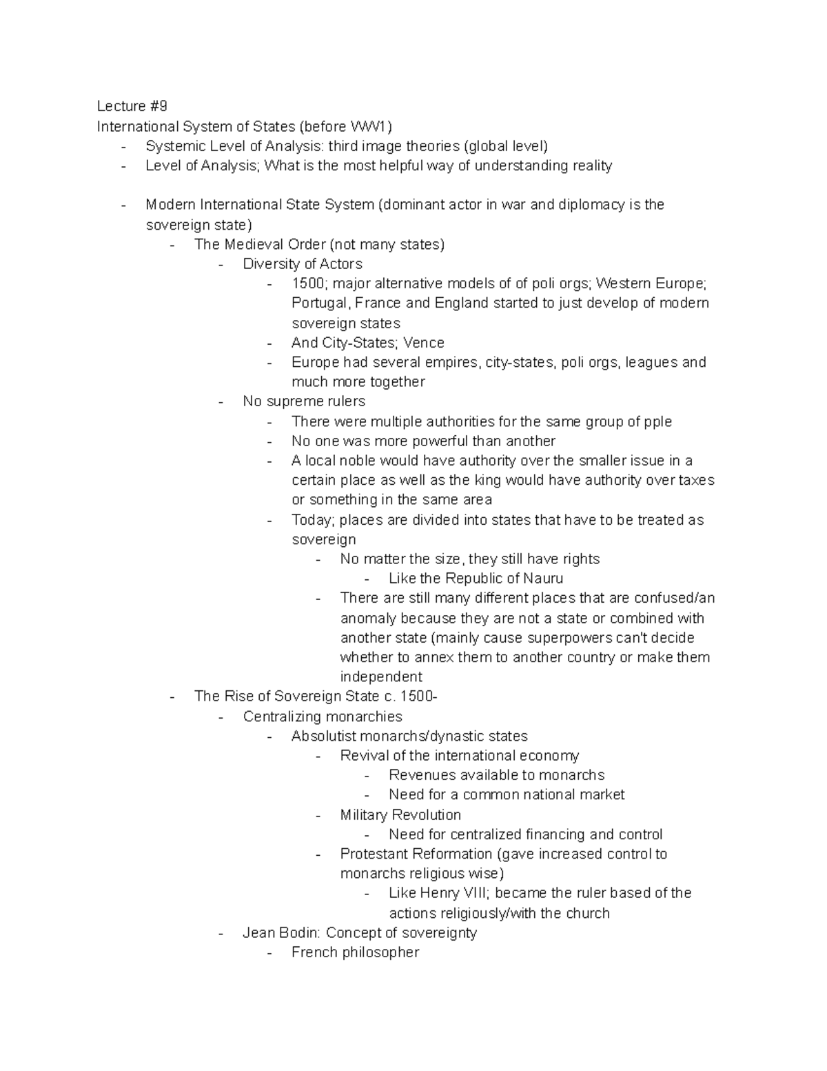 Poli Sci 12D Lecture Notes Part 3 - Lecture # International System of 