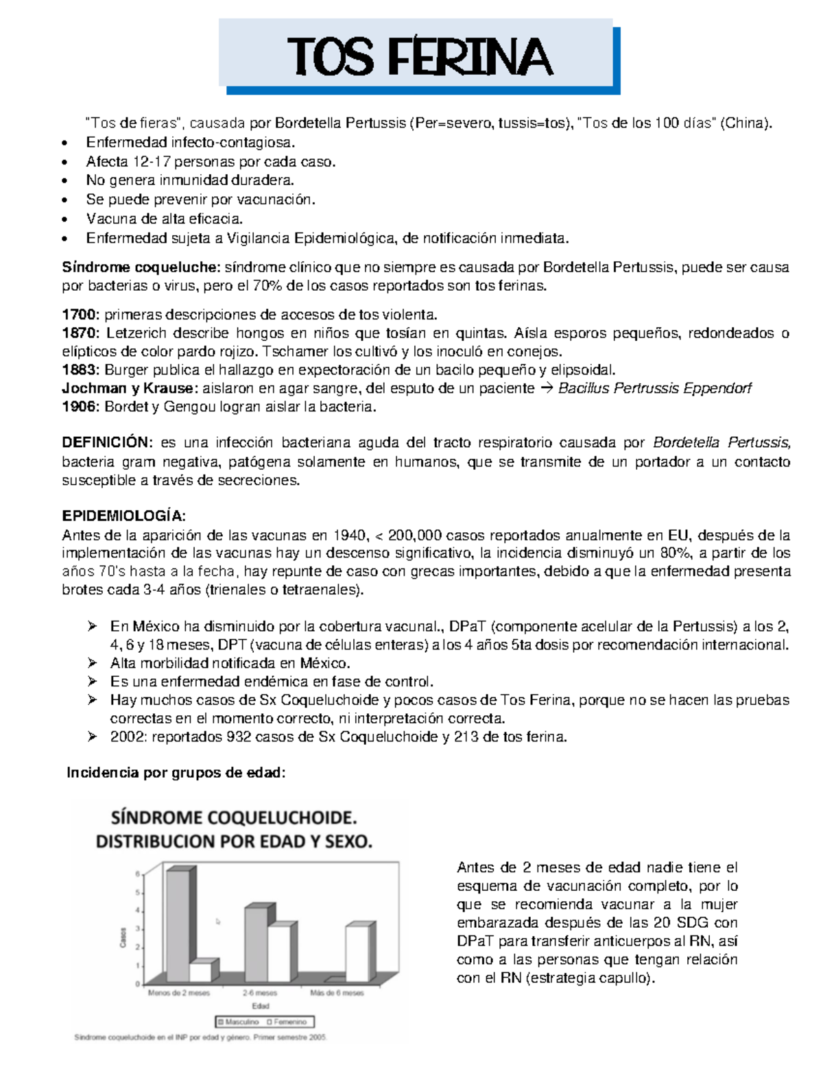 Tos Ferina (Definición, Etiología, Epidemiología, Clínica, Diagnóstico ...