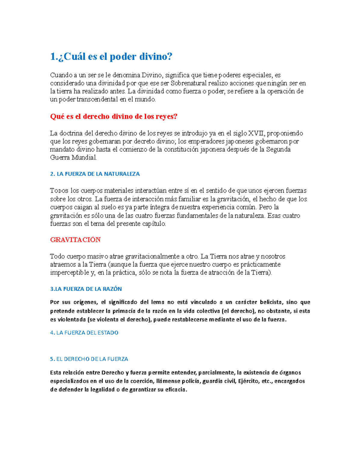 Filosofia - cuarto año - 1.¿Cuál es el poder divino? Cuando a un ser se ...