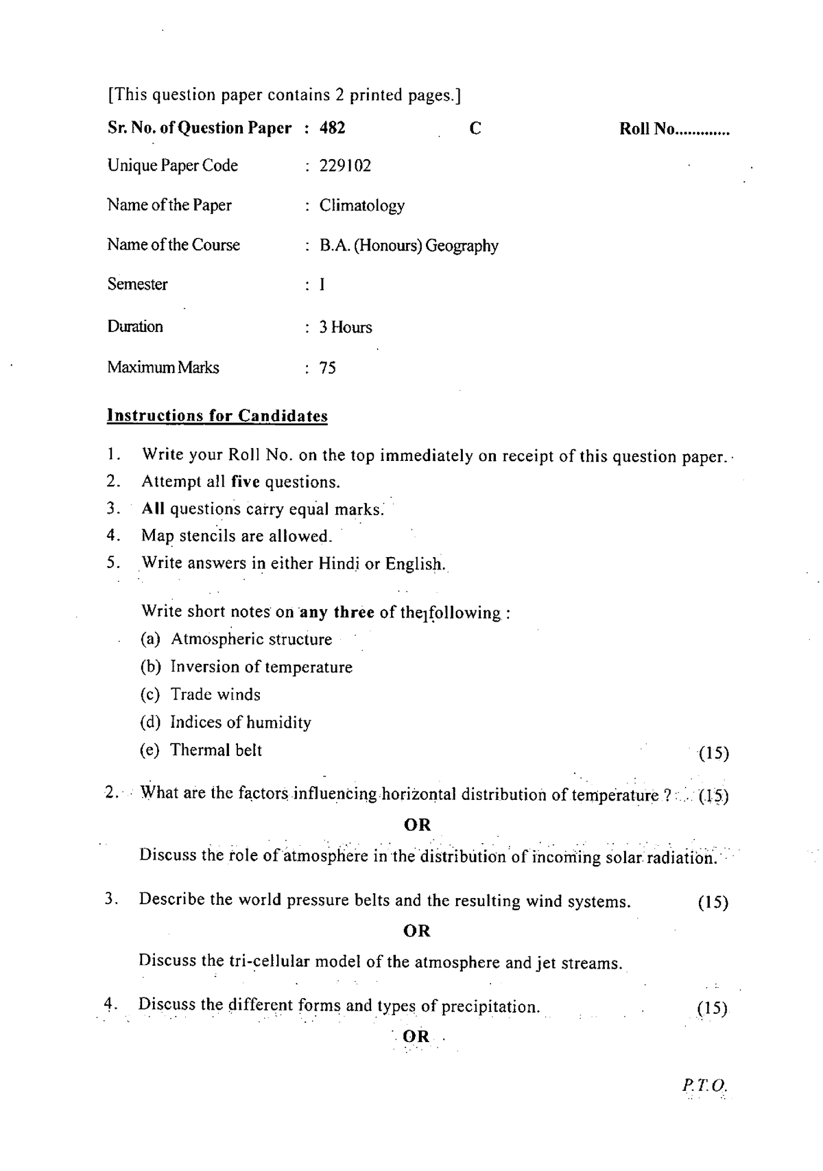 B A (HONS) Geography Semester I Climatology I - BA( Hons.) Geography ...