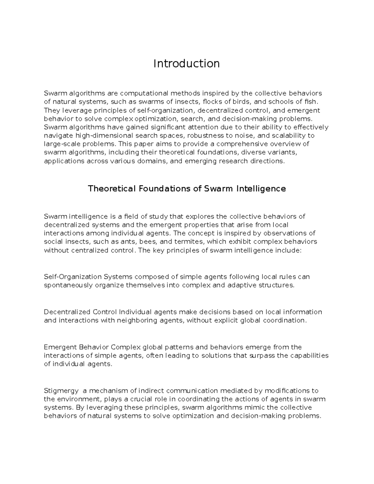 بحث الالجوريزم - Summary Asdasd - Introduction Swarm algorithms are ...