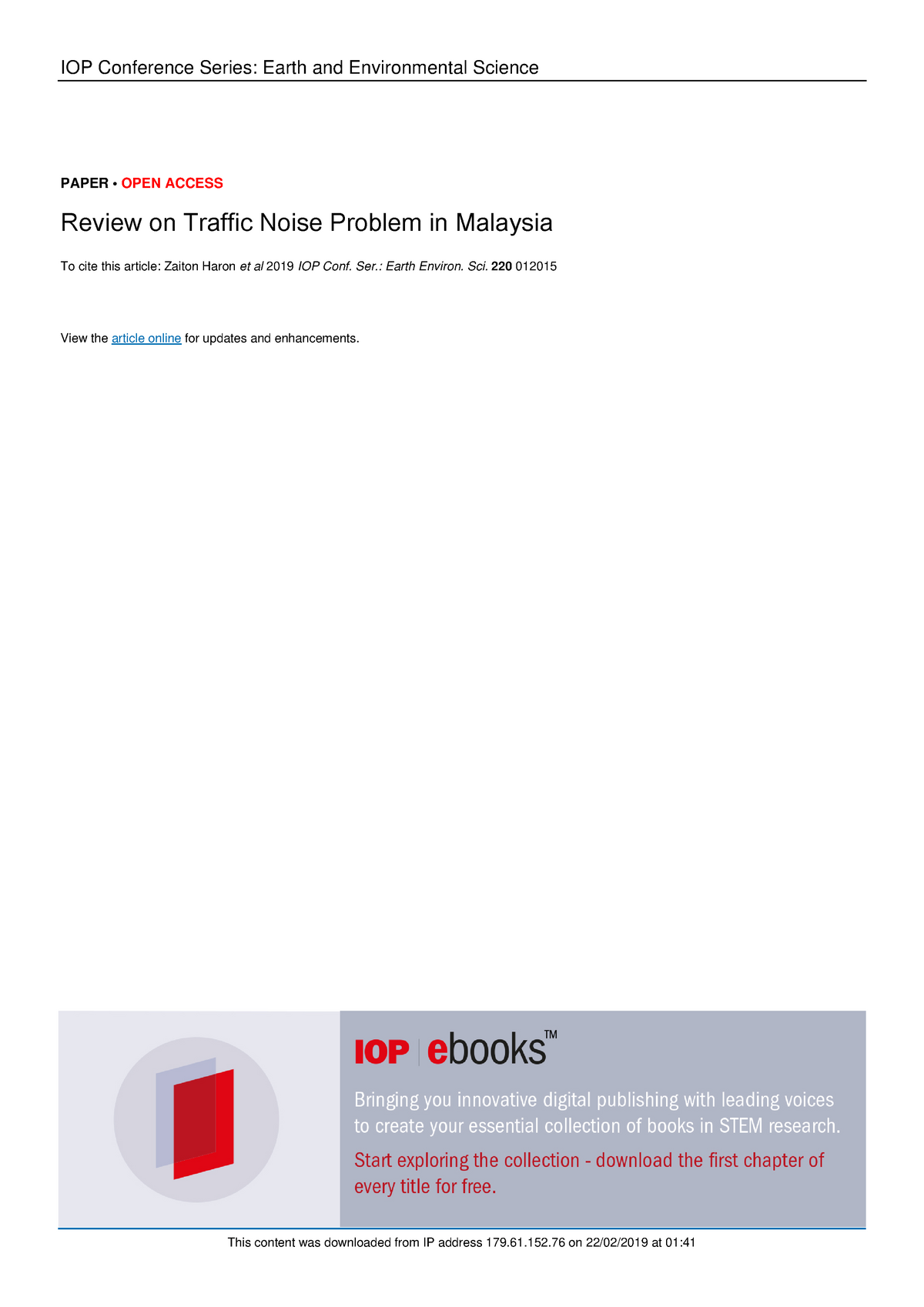 Review on Traffic Noise Problem in Malaysia - IOP Conference 