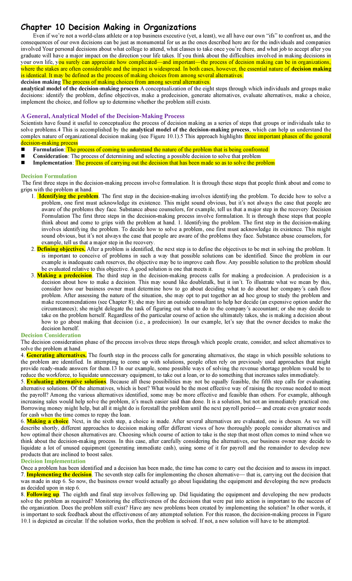 Chapter 10 Decision Making in Organizations - Chapter 10 Decision ...