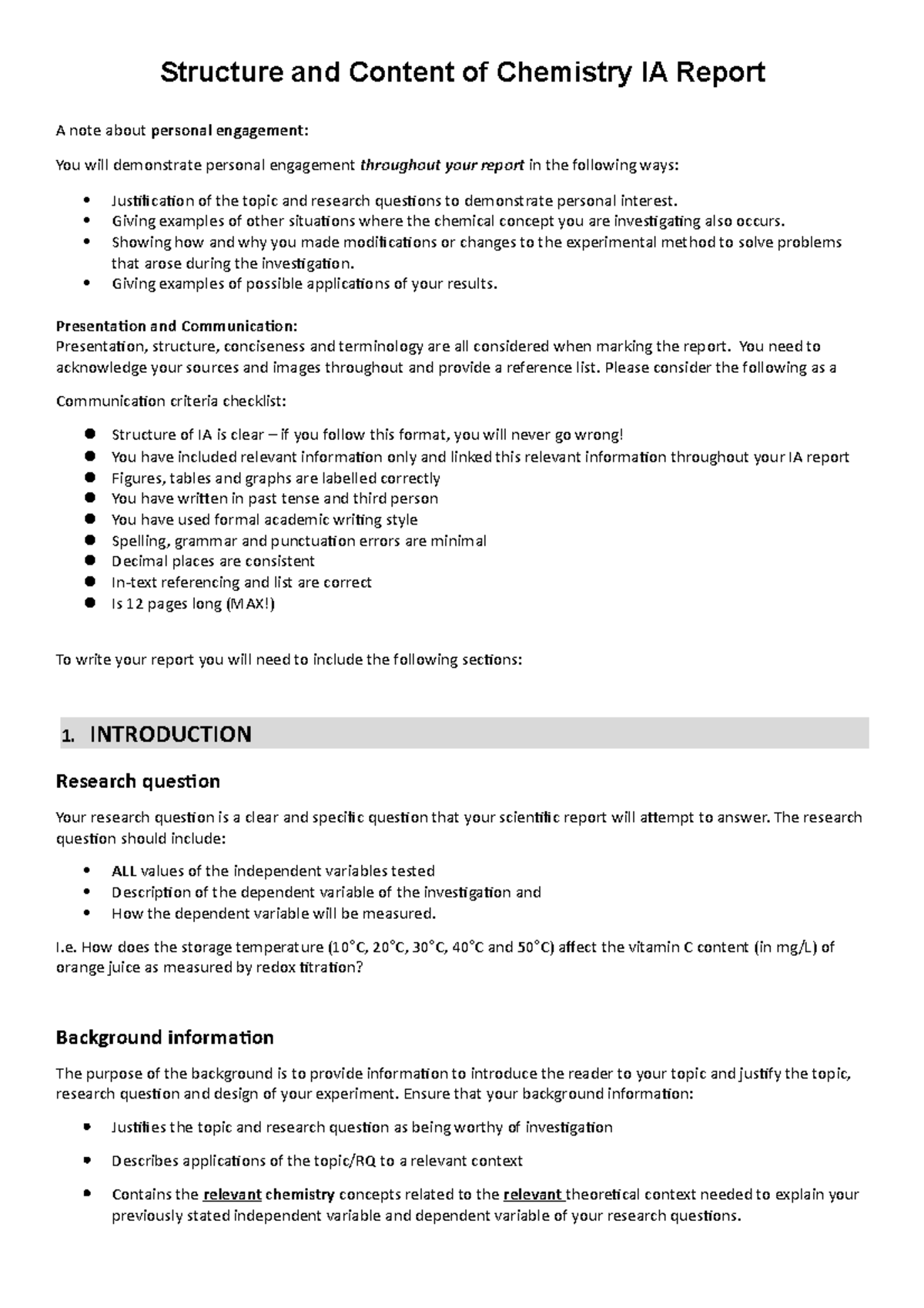 Structure of Chemistry IA Report 2021 V2 - Structure and Content of ...