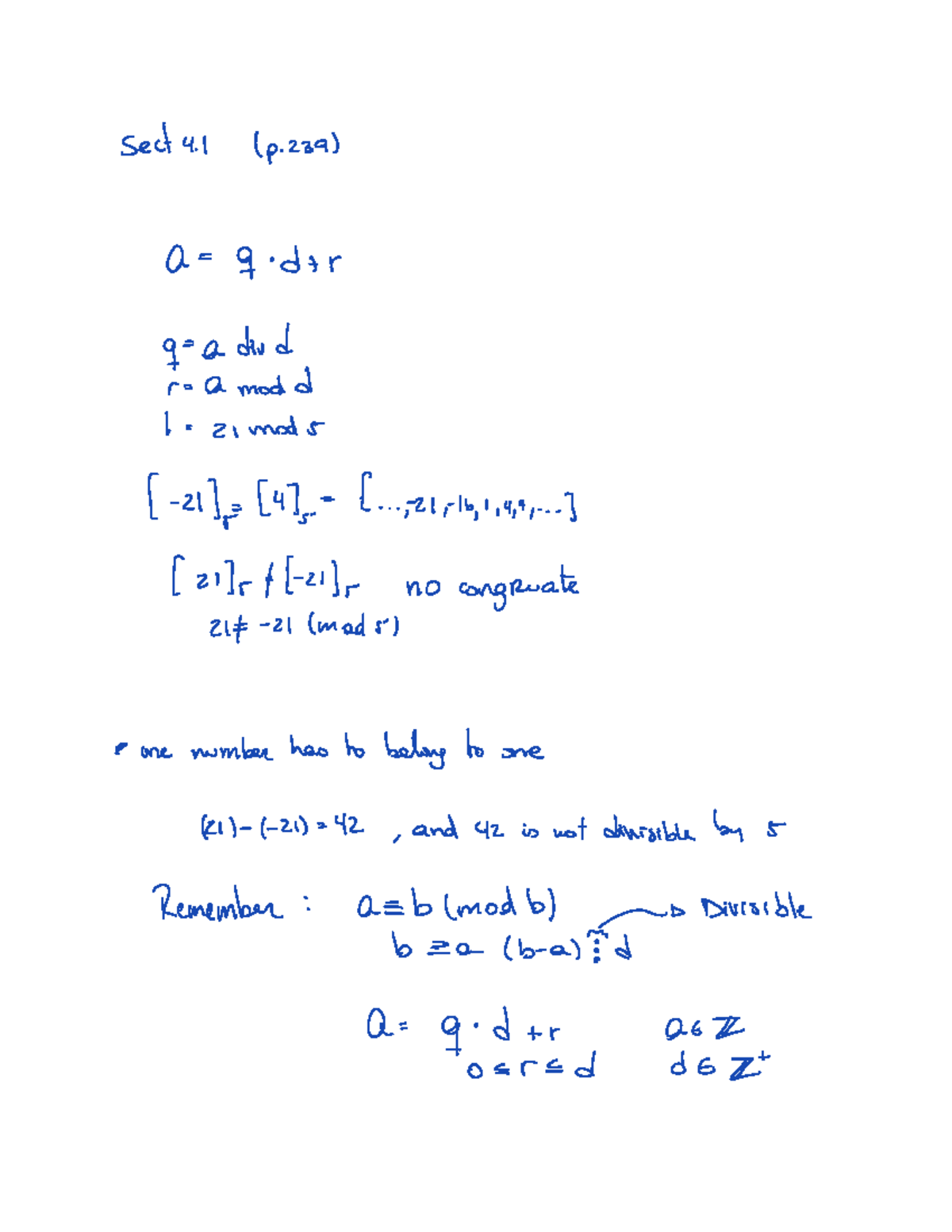 Notes Modulo (mod) - Sect 4 l p 239 G dtr q a did r a modd I 2 mod 5 ...